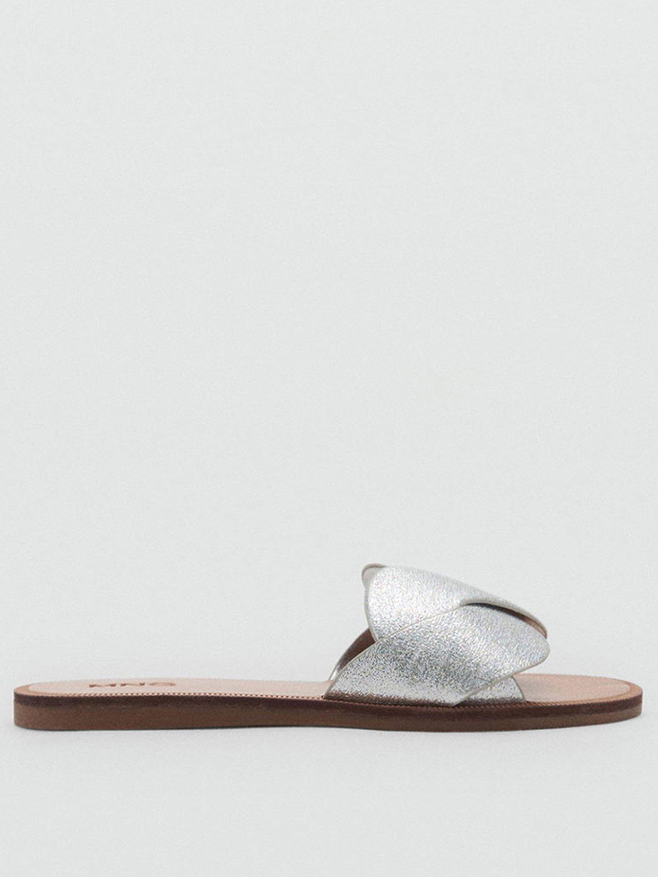 undefined Girls Metallic Sliders - Silver