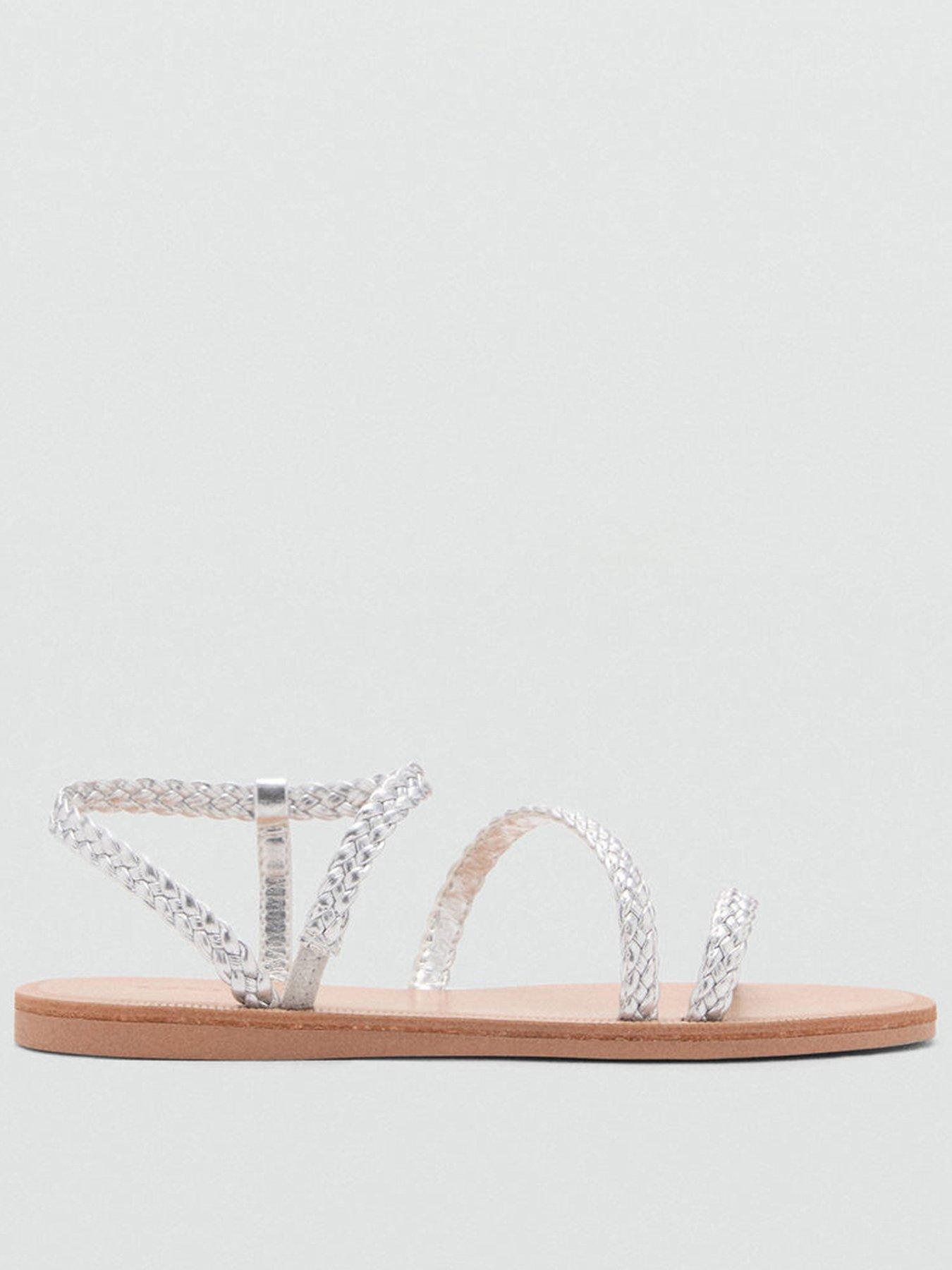 Mango Girls Plaited Metallic Sandals, Silver, Size 11.5 Younger