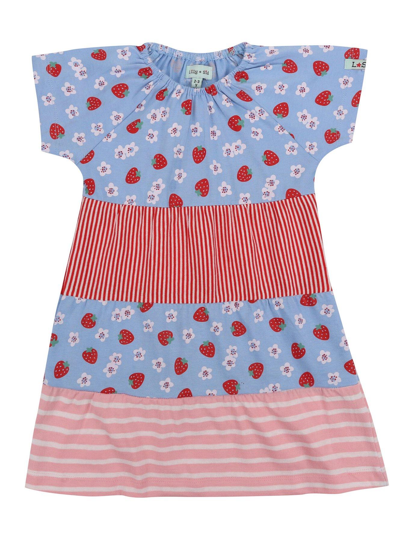 undefined Girls Strawberry  &  Red Stripe Tier Dress - Pink