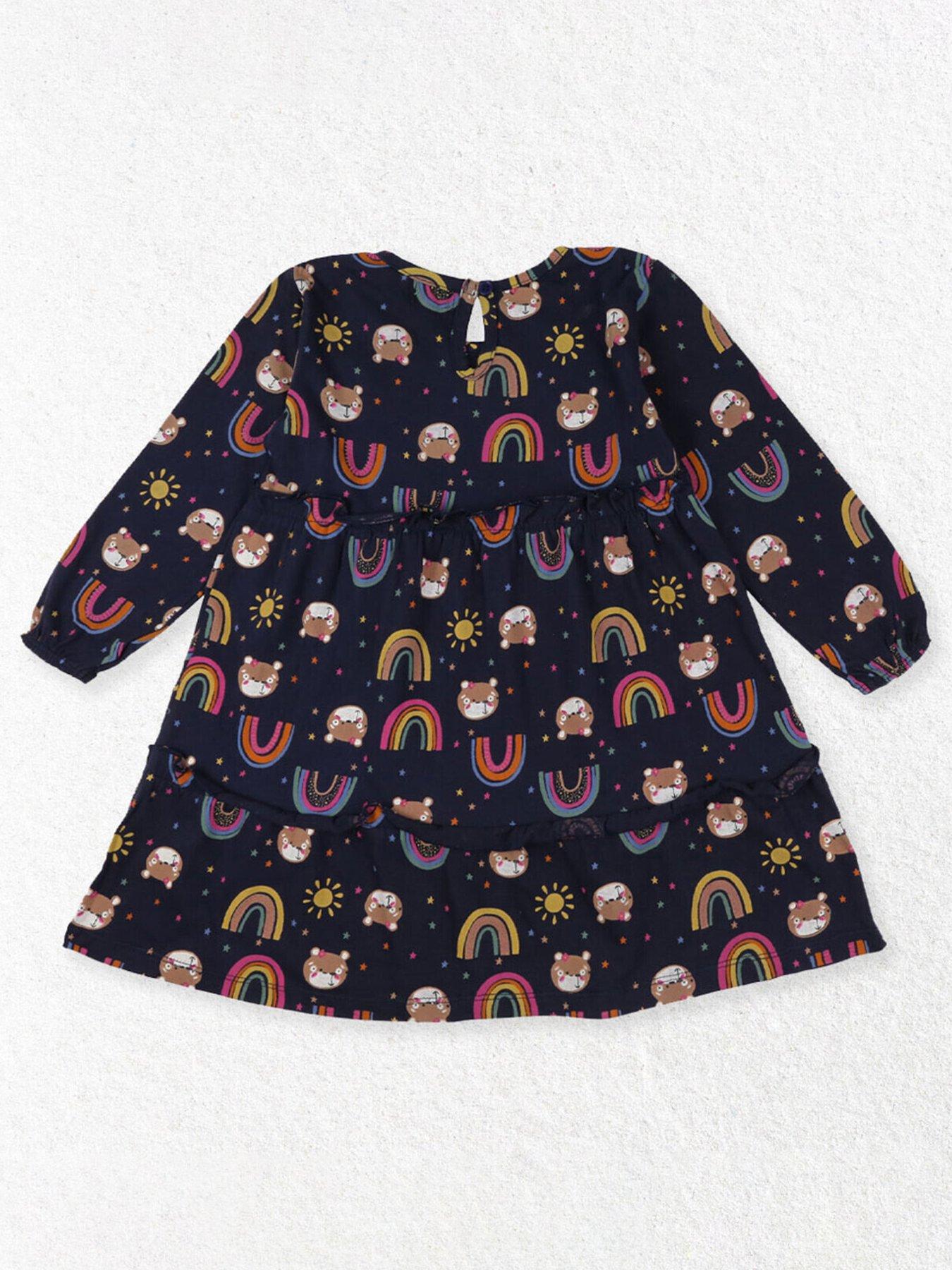 undefined Girls Rainbow Print Tiered Dress - Black