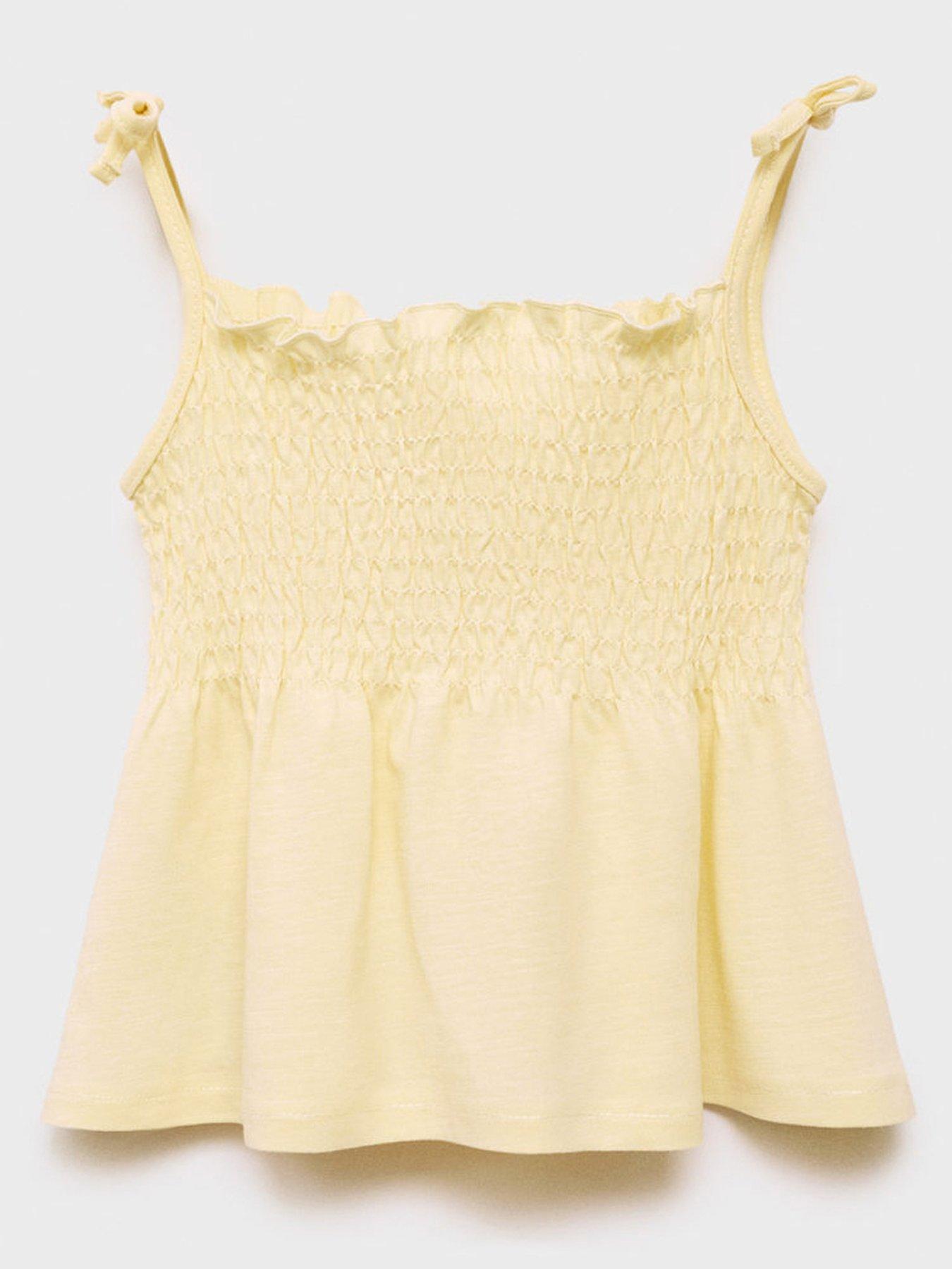 undefined Younger Girls Shirred Strappy Co-Ord Top - Light Yellow