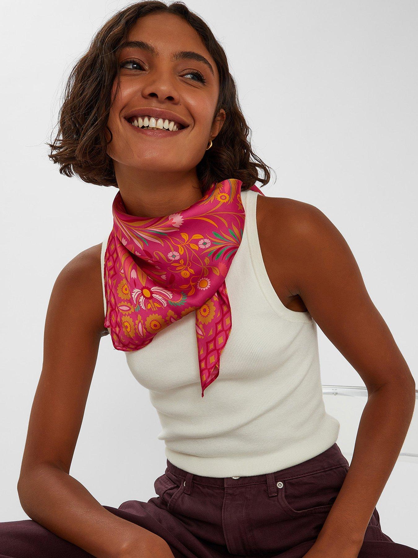 Image 2 of 3 of Accessorize Jaipur Palm Satin Square - Fuchsia