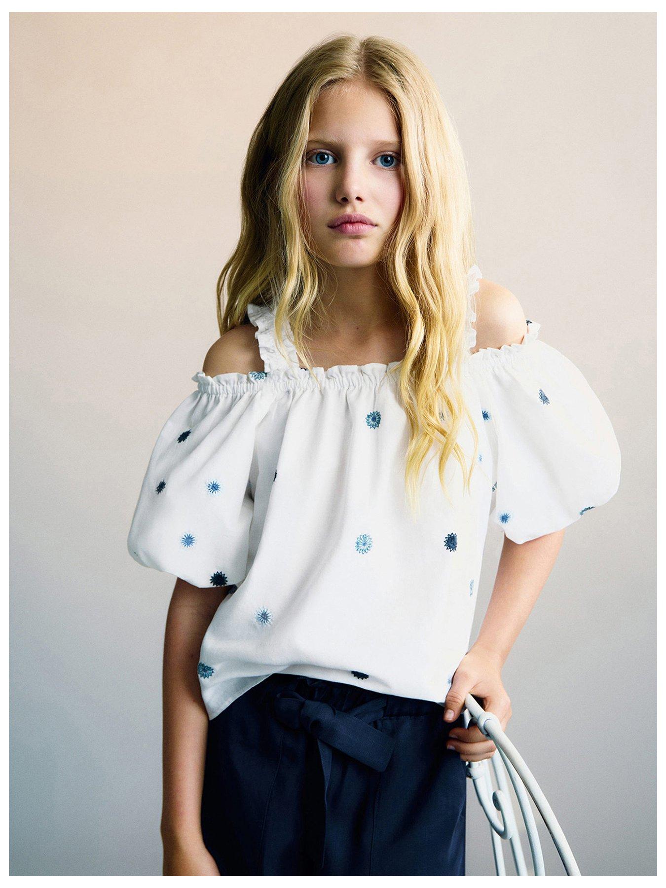 Mango Girls Woven Cold Shoulder Blouse - White