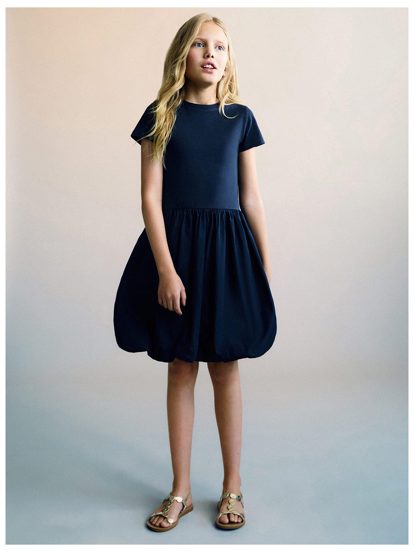 undefined Girls A-Line Short Sleeve Dress - Navy
