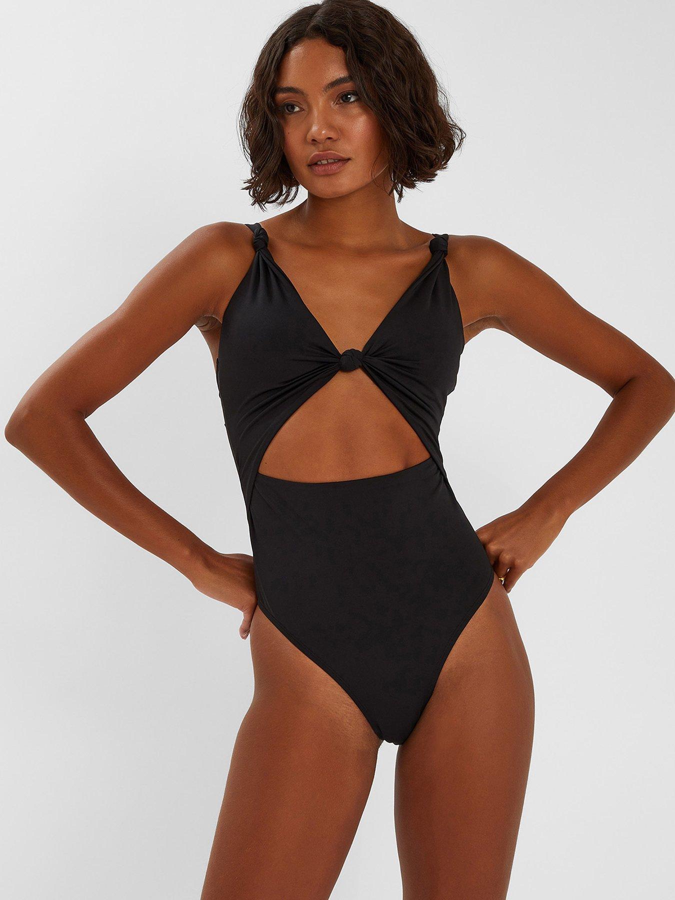 undefined Black Knot Cut Out Swimsuit - Black