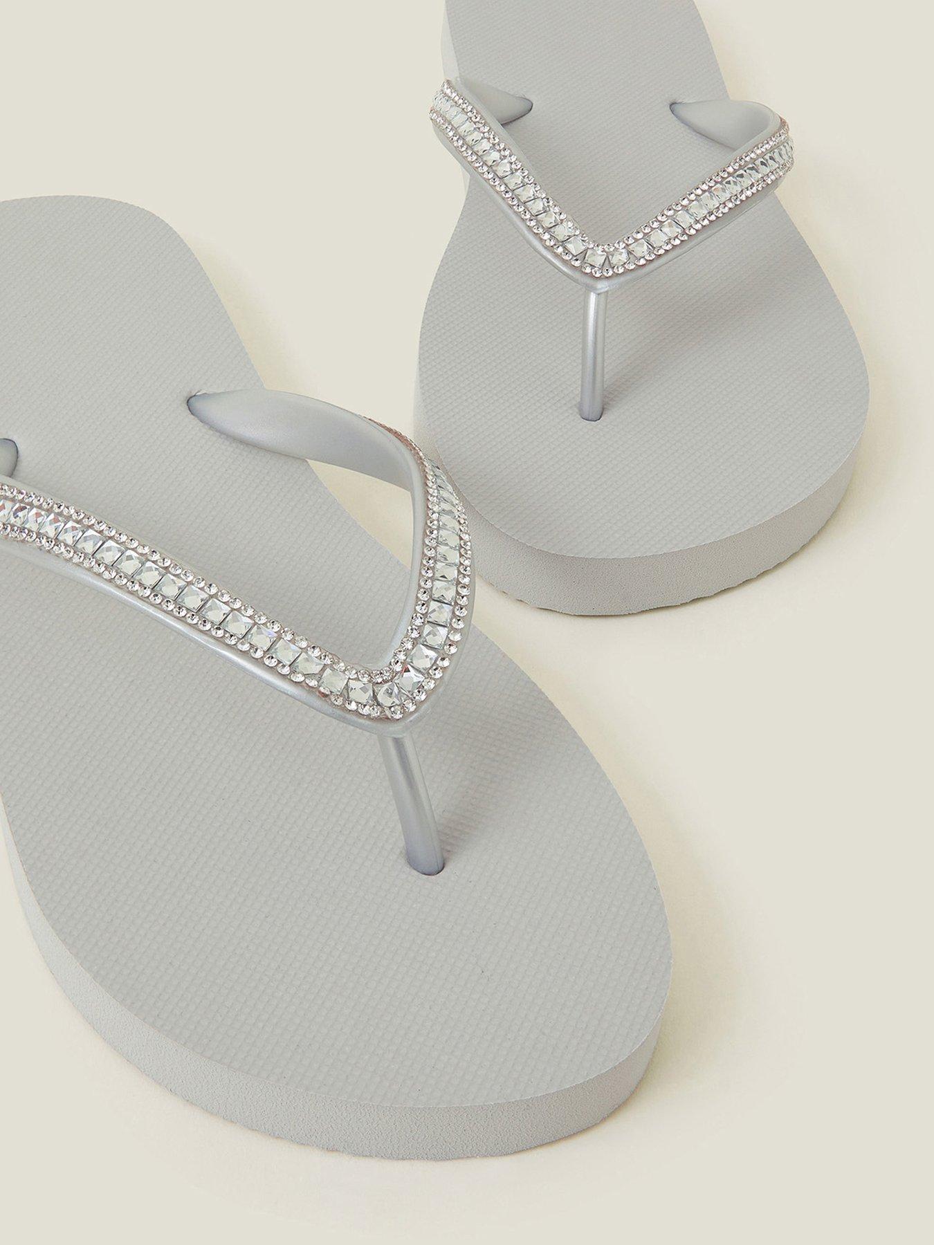 Accessorize Crystal Embellished Flip Flops Silver Grey Very