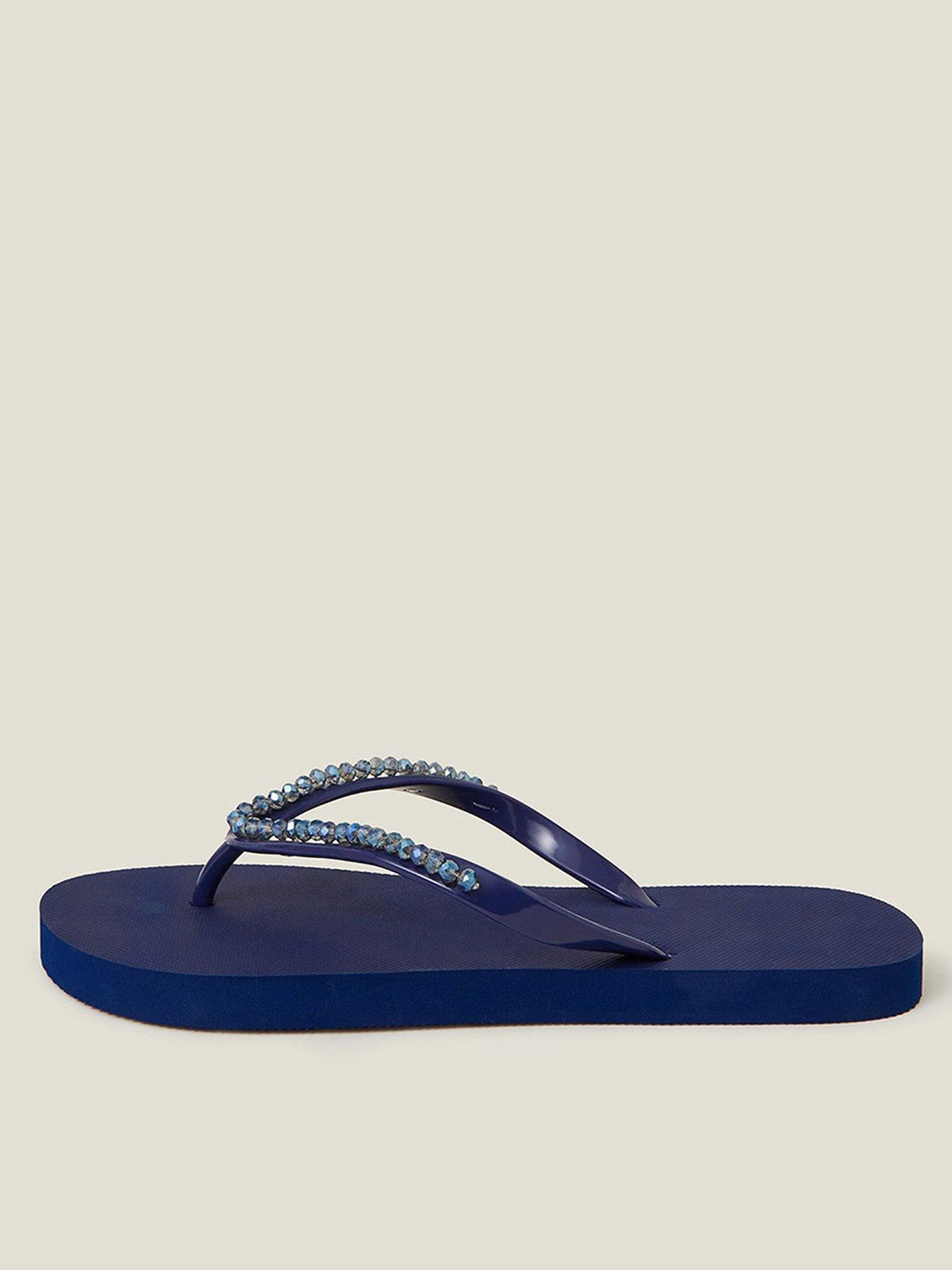 Image 1 of 4 of Accessorize Beaded Flip Flops - Navy