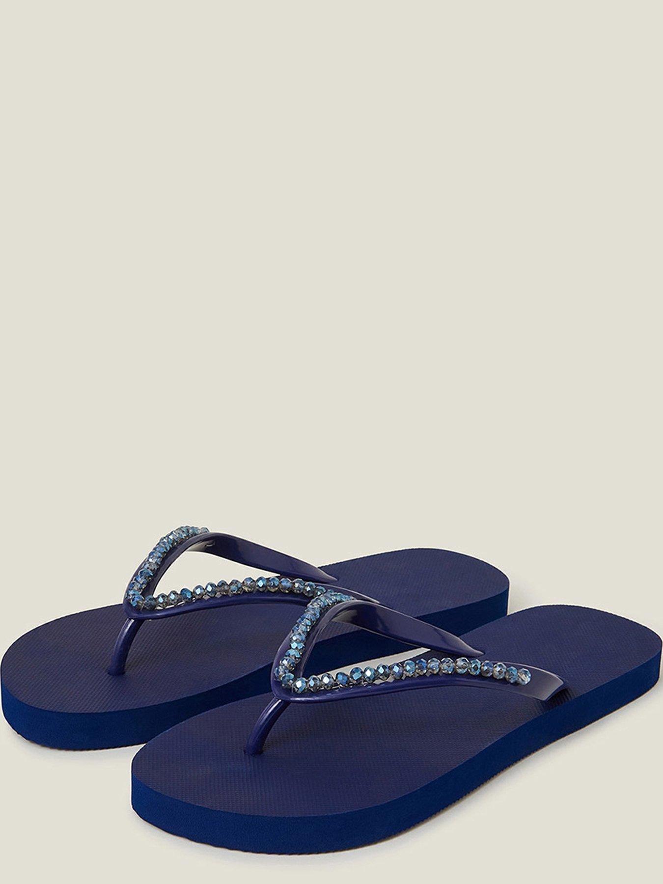 Image 3 of 4 of Accessorize Beaded Flip Flops - Navy
