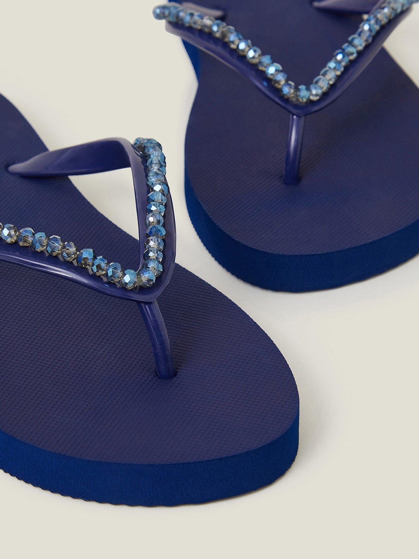 Image 4 of 4 of Accessorize Beaded Flip Flops - Navy