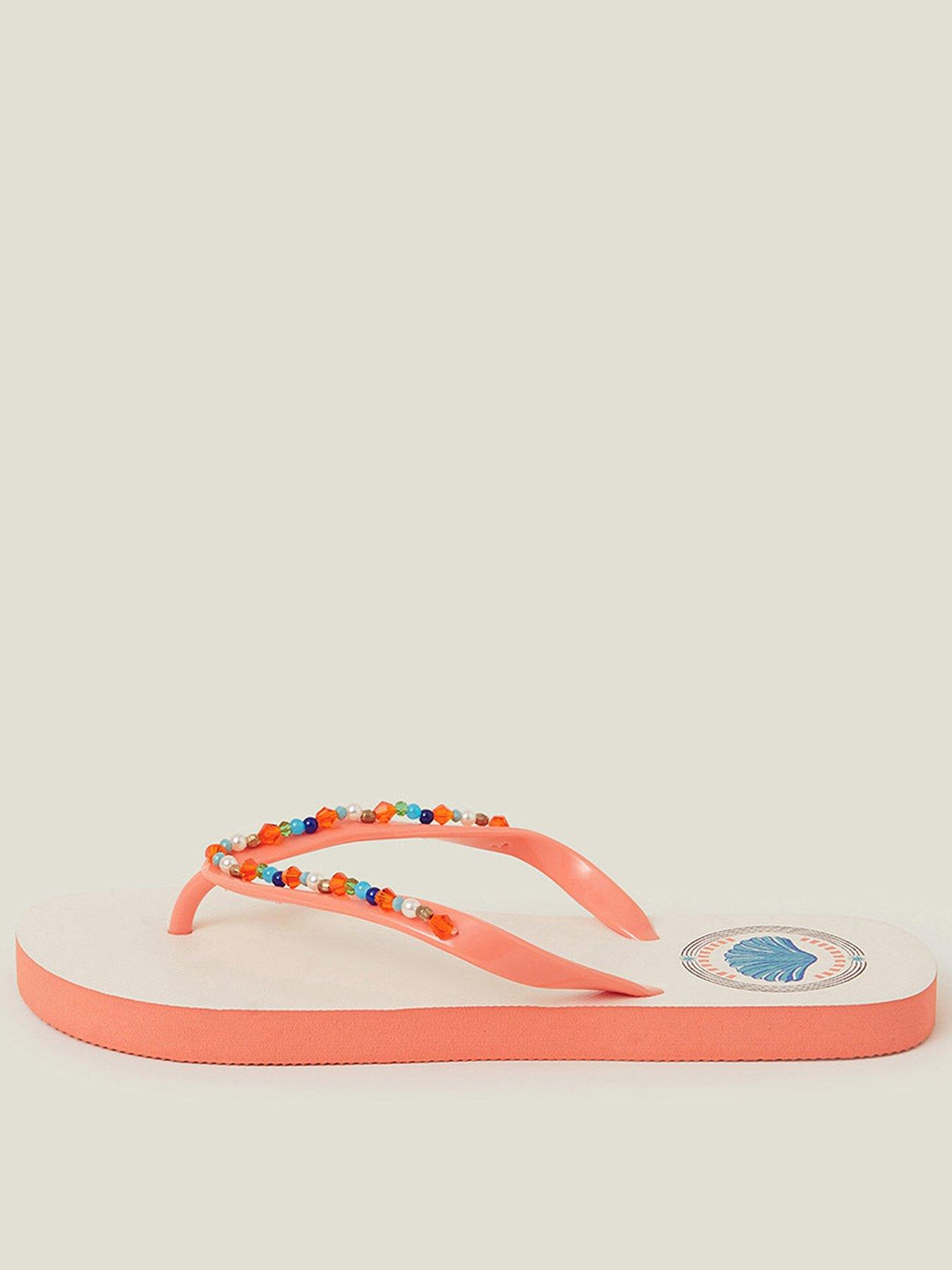 Accessorize Shell Bead Flip Flops - Orange | Very