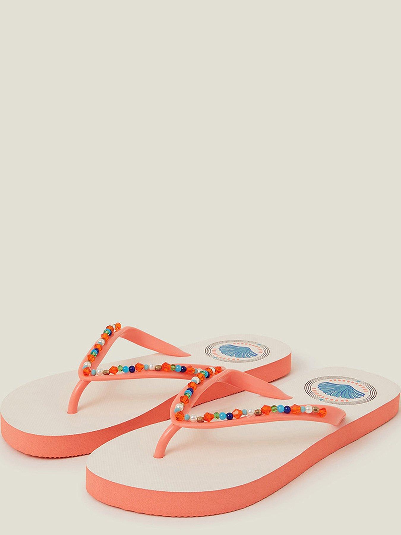 Accessorize Shell Bead Flip Flops - Orange | Very