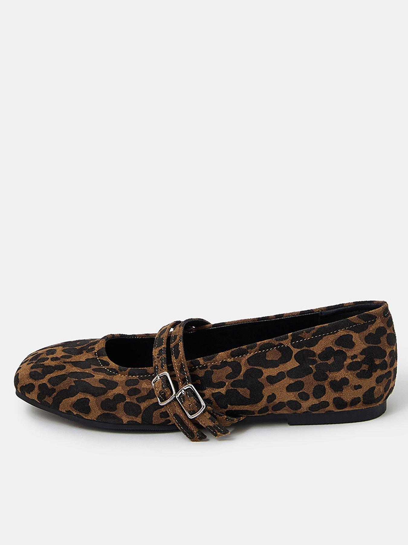 undefined Leopard Print Buckle Ballet Flats - Brown/Black