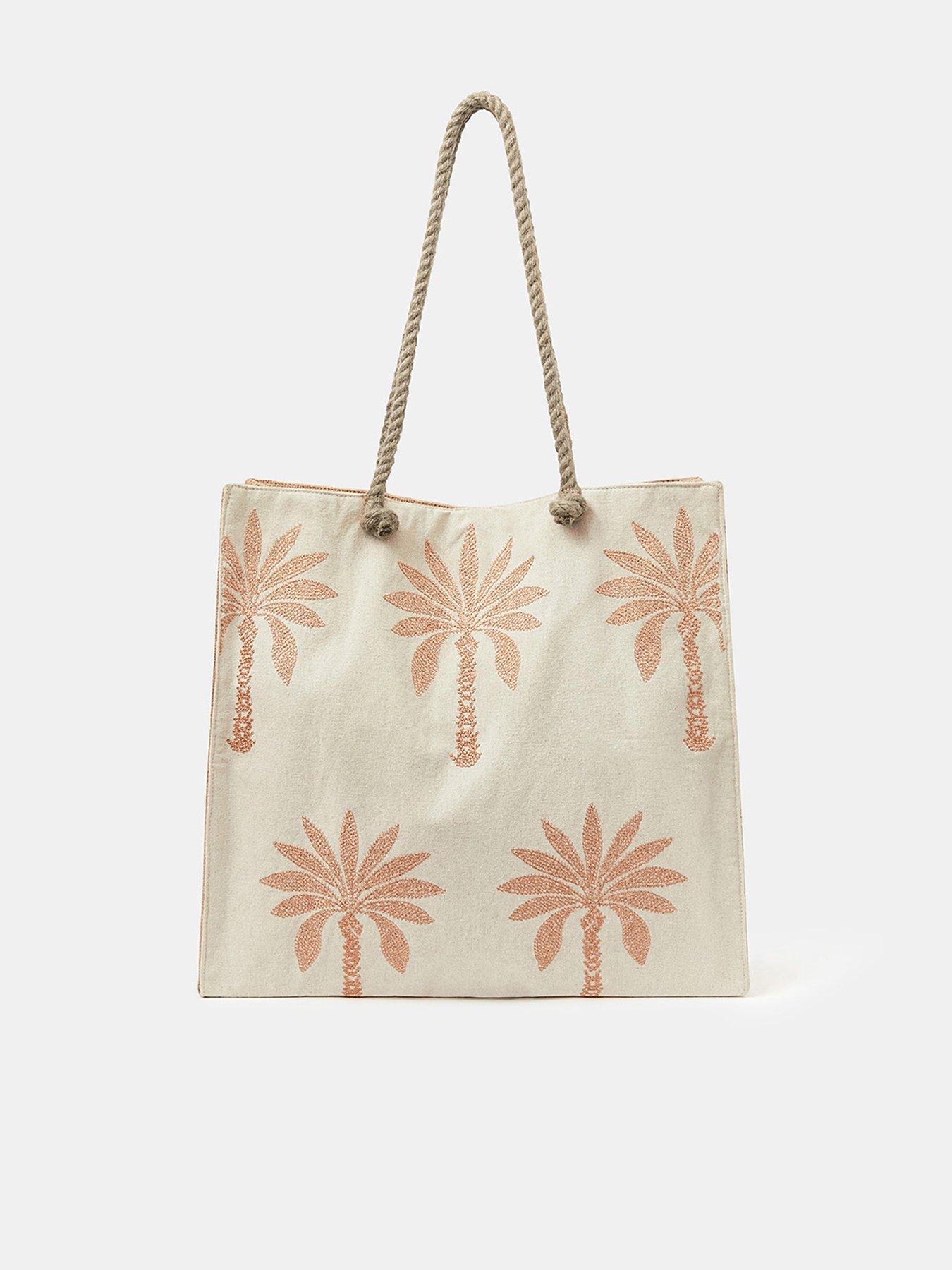 undefined Palm Embellished Shopper Bag - Natural