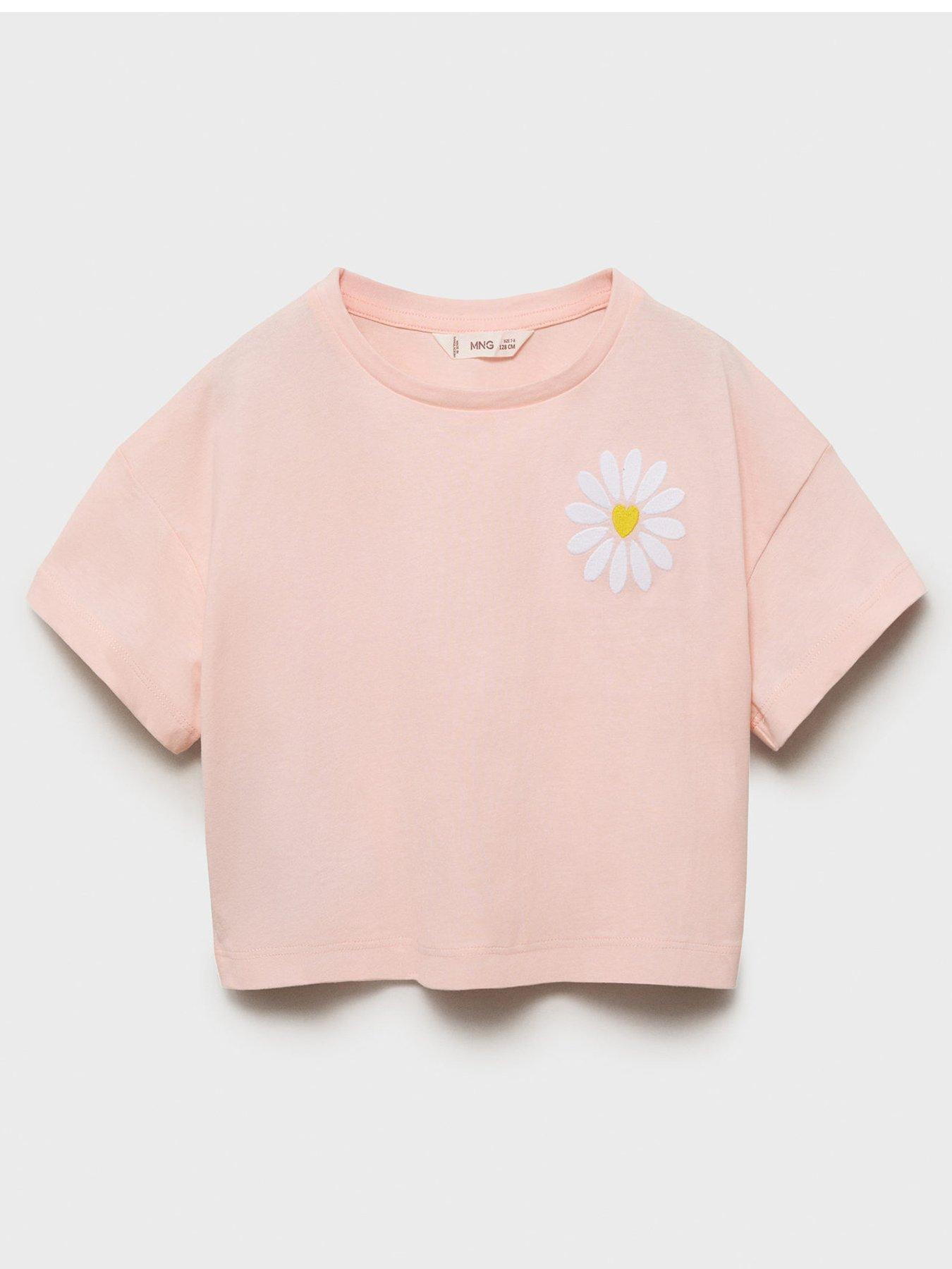 Image of Mango Girls Back Print Cropped Short Sleeve Tshirt - Light Pink