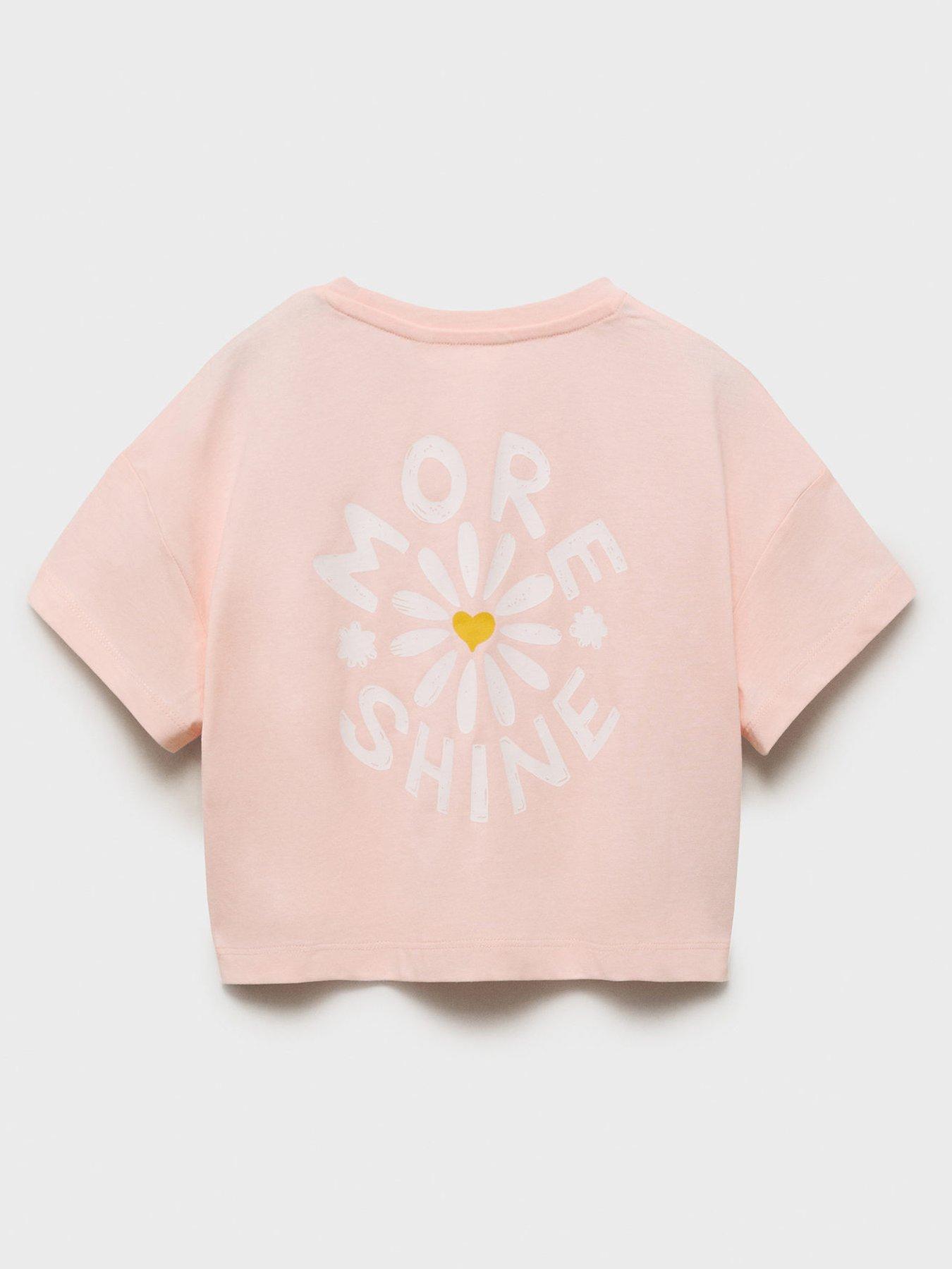 Image 2 of 4 of Mango Girls Back Print Cropped Short Sleeve Tshirt - Peach
