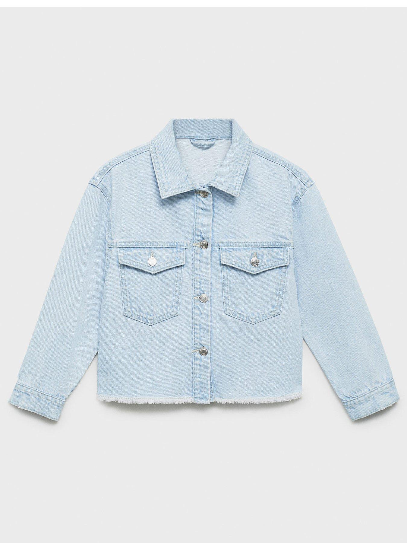 undefined Girls Raw Hem Denim Jacket - Light Blue