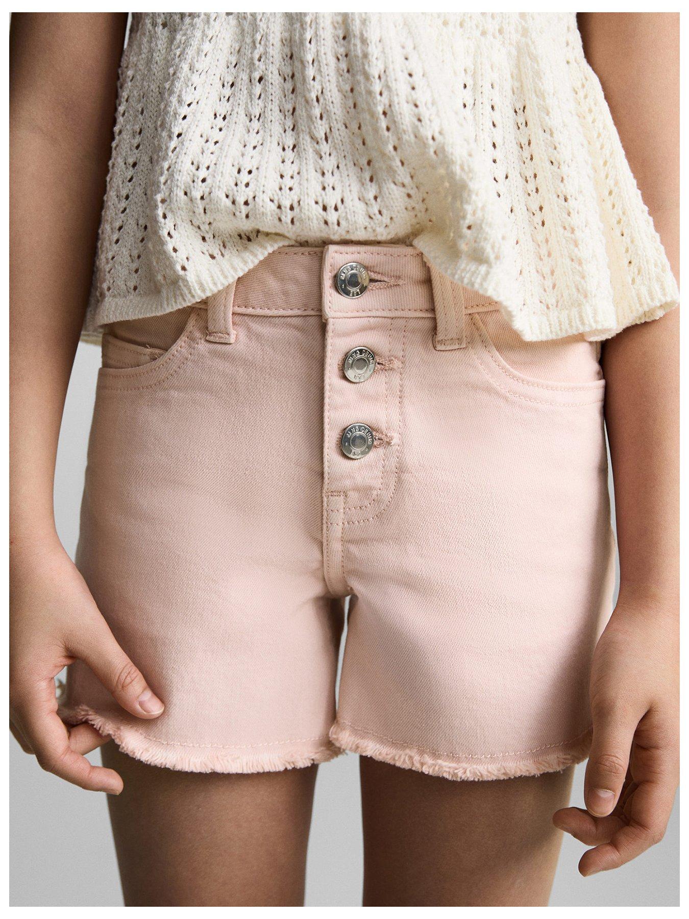 undefined Girls Button Up Denim Shorts - Pink