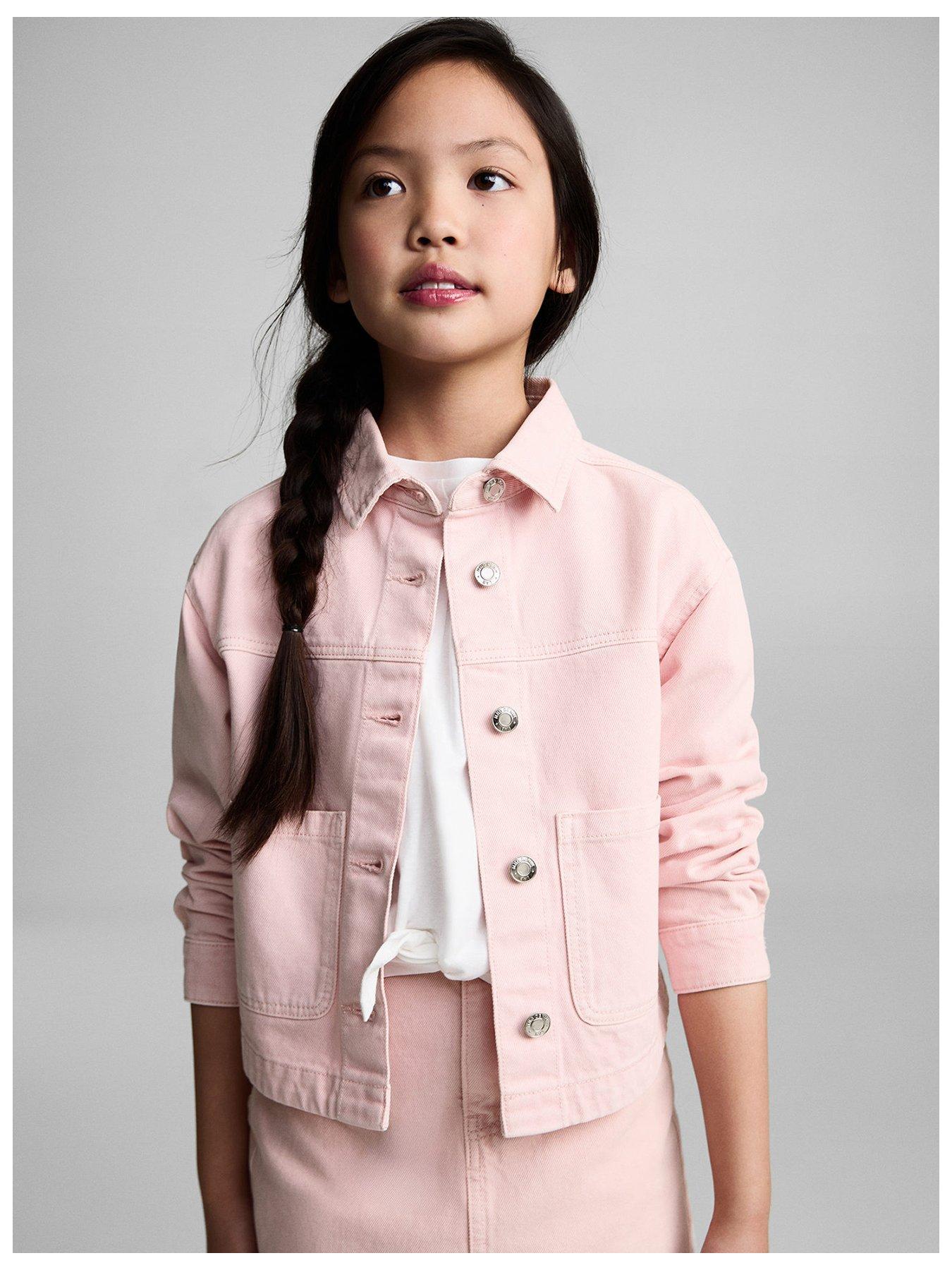 Image 1 of 5 of Mango Girls Sabina Co-Ord Denim Jacket - Pink