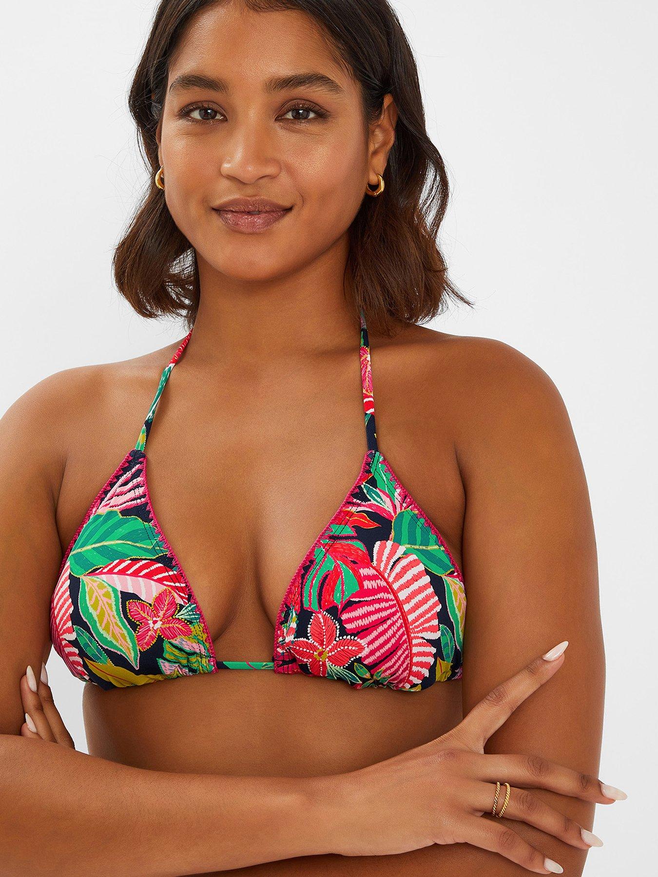 Image 1 of 4 of Accessorize Tropical Print Triangle Bikini Top - Black