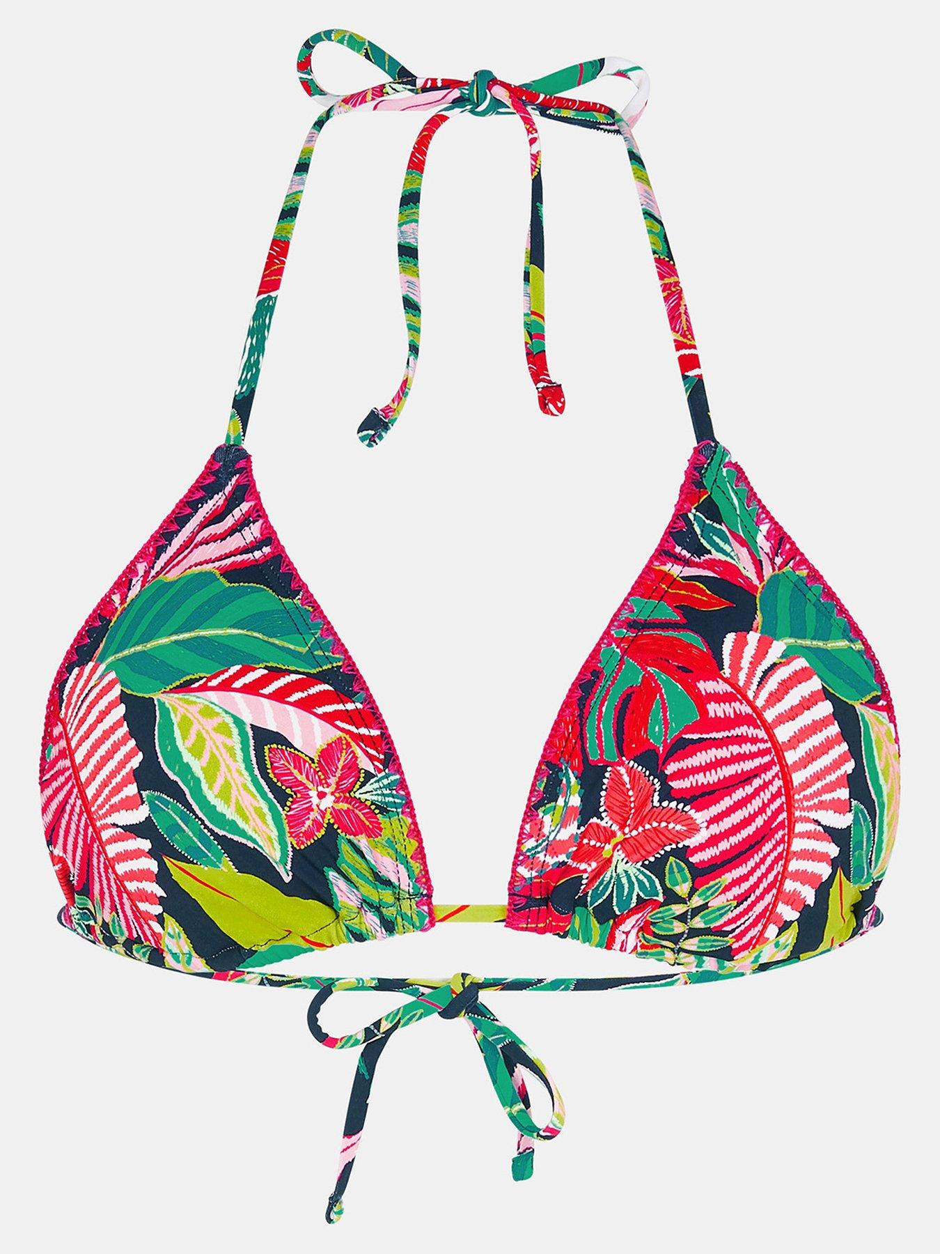 Image 3 of 4 of Accessorize Tropical Print Triangle Bikini Top - Black