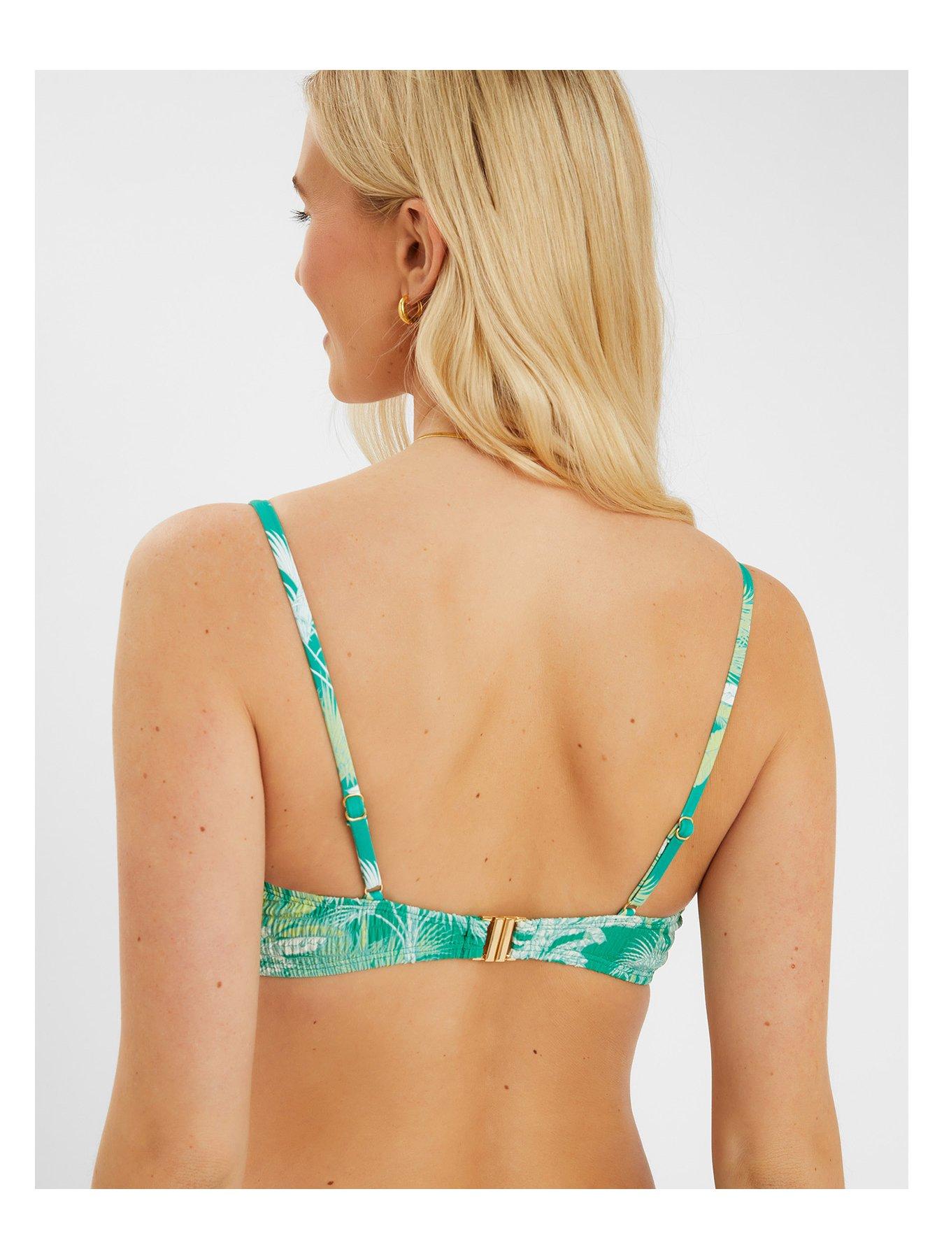 Image 2 of 4 of Accessorize Palm Shirred Crop Top - Green