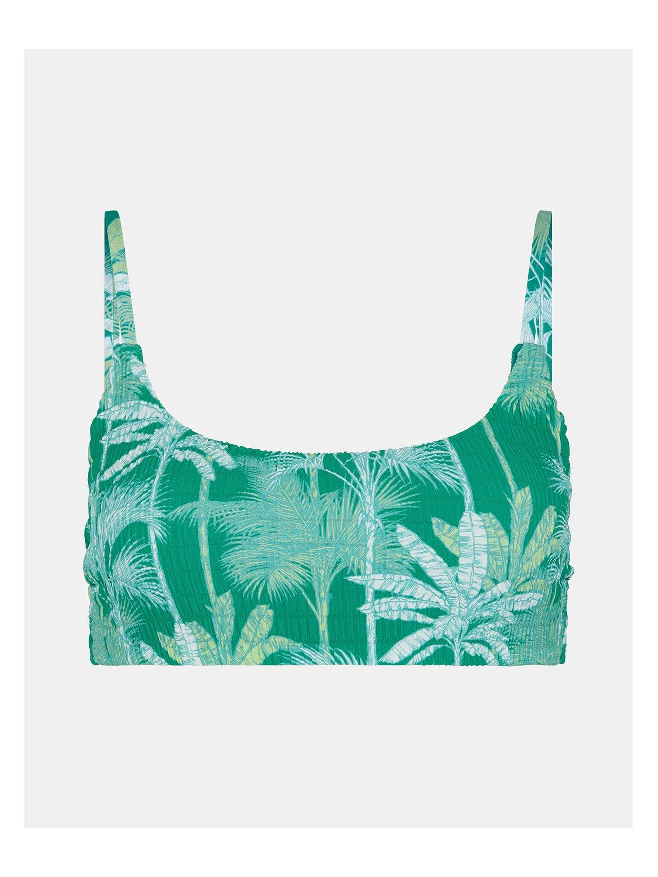 Image 3 of 4 of Accessorize Palm Shirred Crop Top - Green