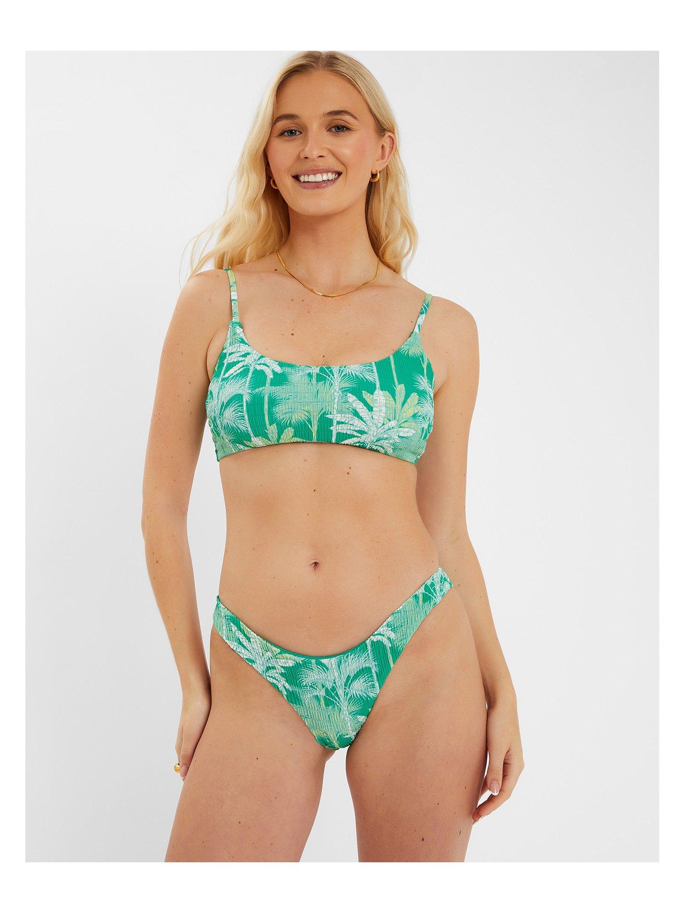 Image 4 of 4 of Accessorize Palm Shirred Crop Top - Green