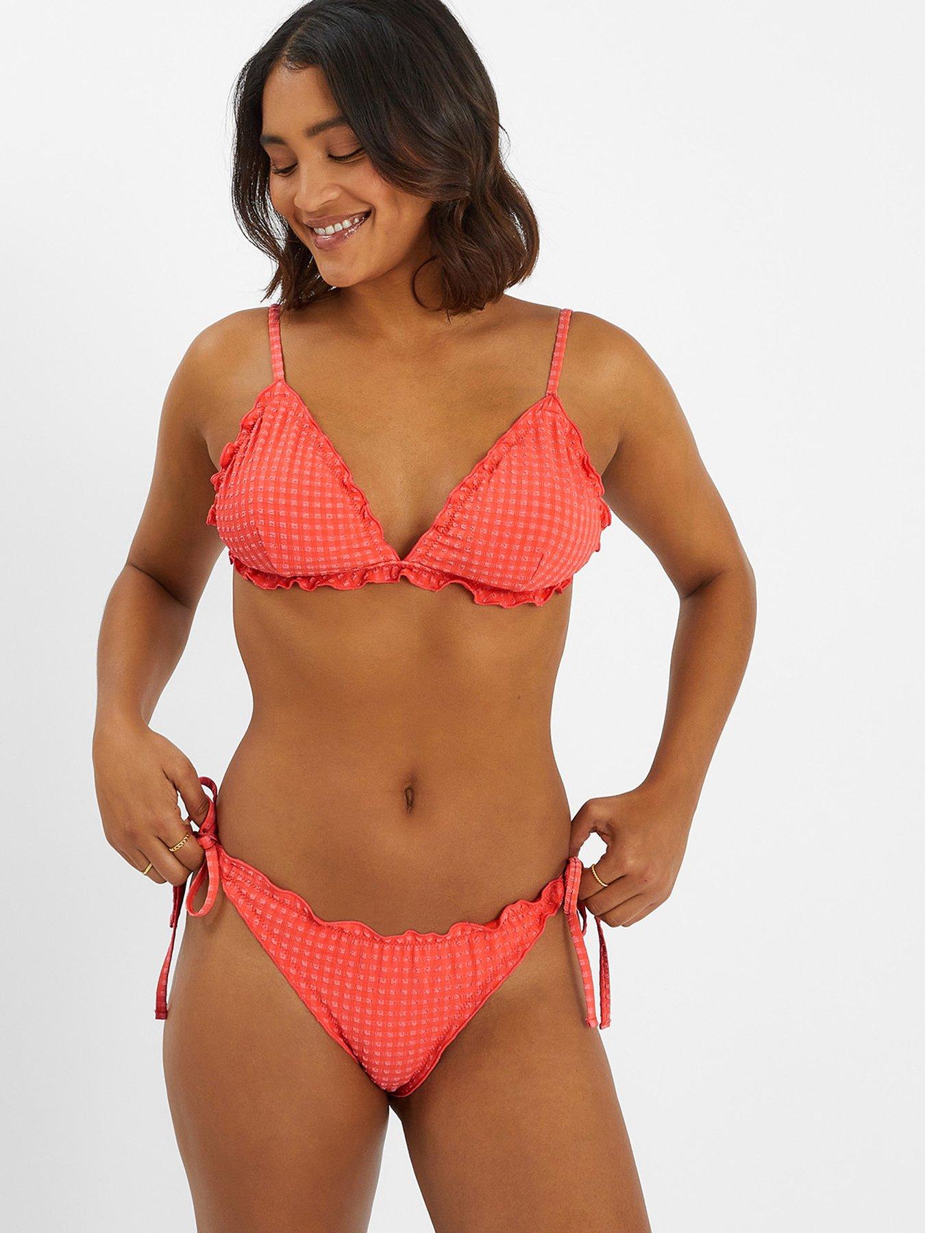 undefined Coral Seersucker Frill Trim Top - Coral