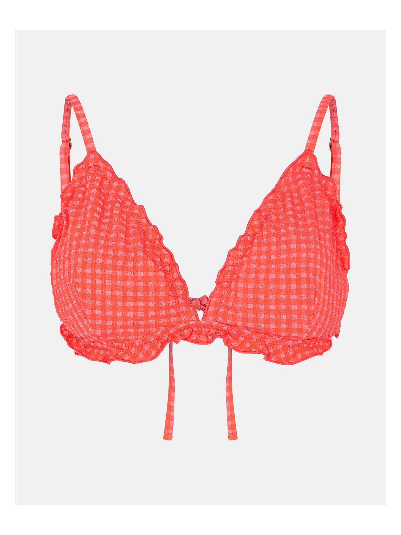 Image 3 of 4 of Accessorize Coral Seersucker Frill Trim Top - Coral