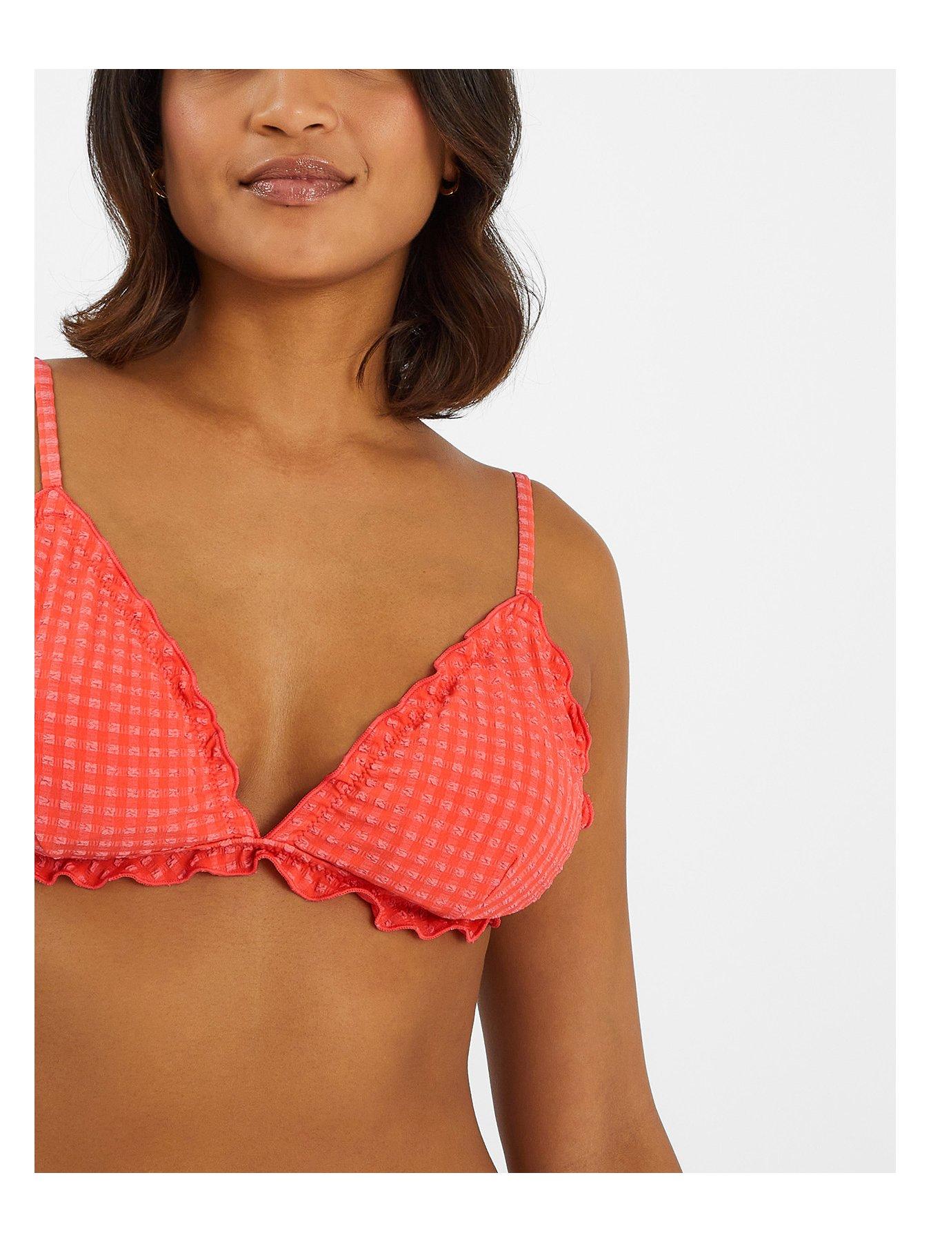 Image 4 of 4 of Accessorize Coral Seersucker Frill Trim Top - Coral