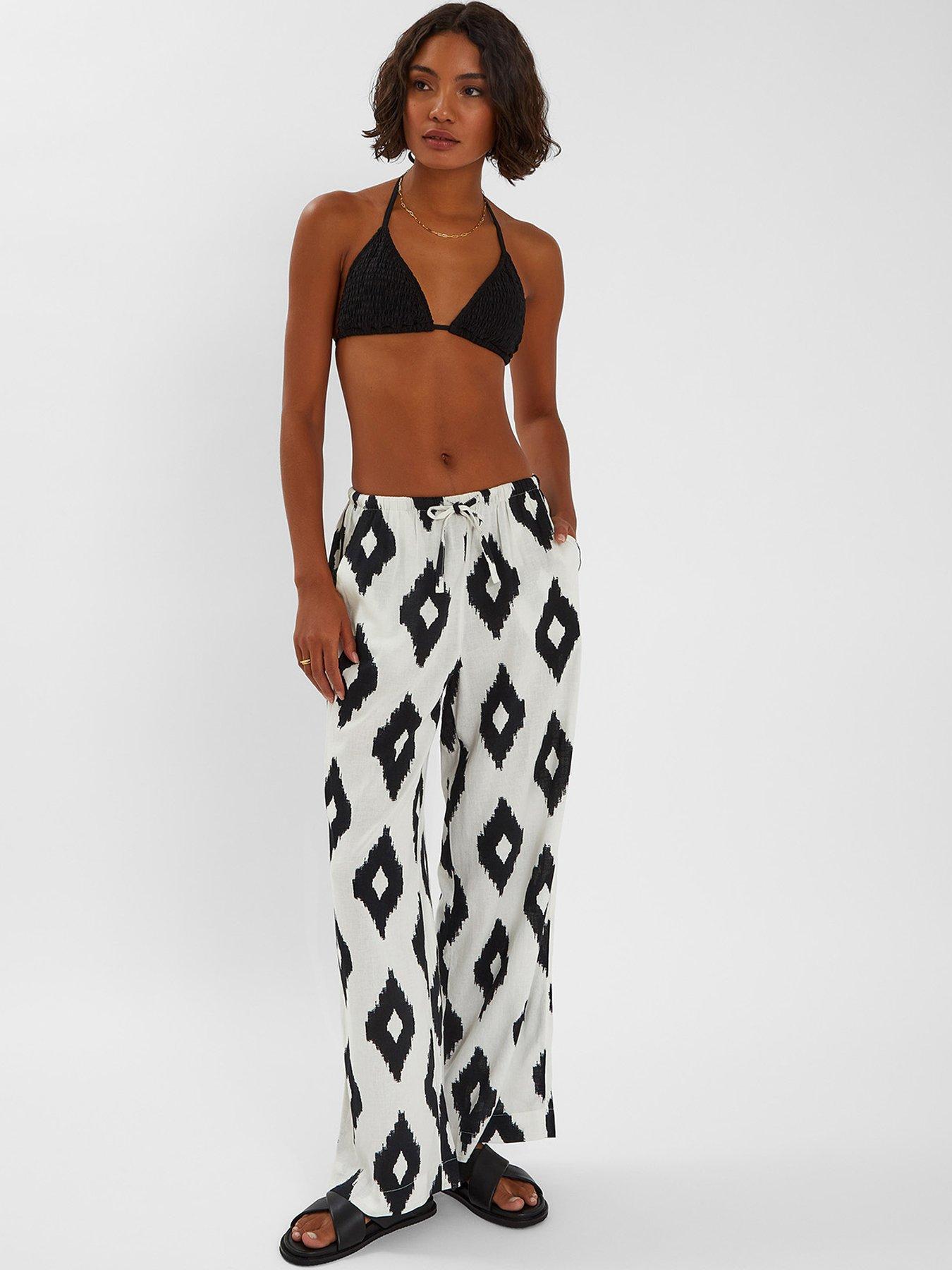 undefined Abstract Diamond Print Wide Leg Trouser - Black/White