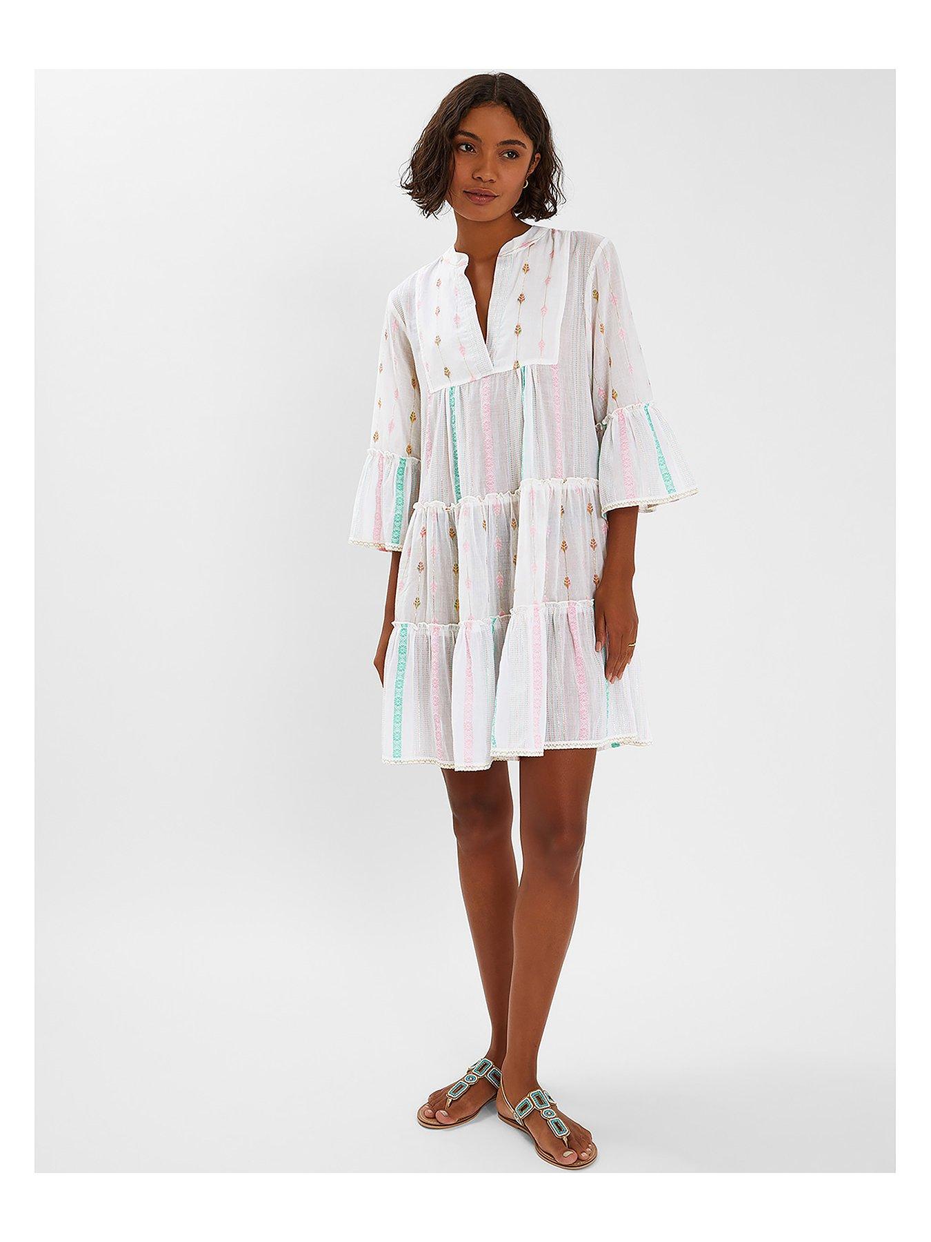 undefined Jacquard Stripe Flute Sleeve Mini Dress Pink
