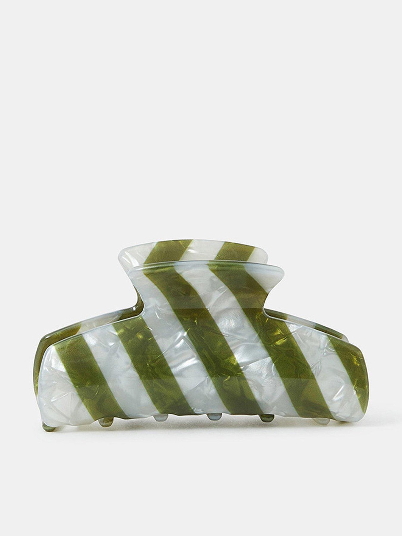 undefined Stripe Resin Claw Clip - Green