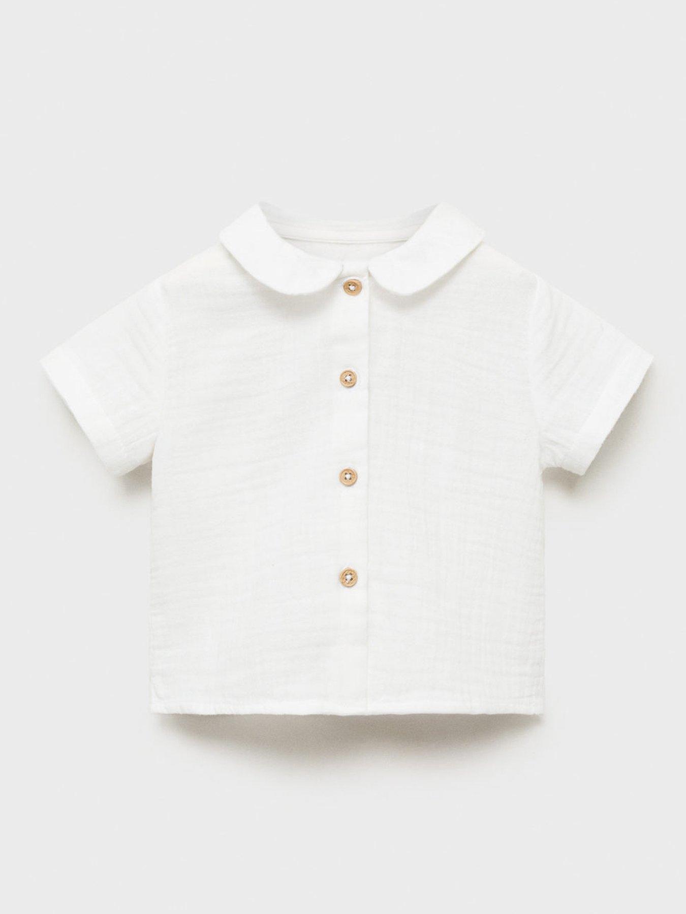 undefined Baby Unisex Peter Pan Collar Short Sleeve Shirt - Light Cream
