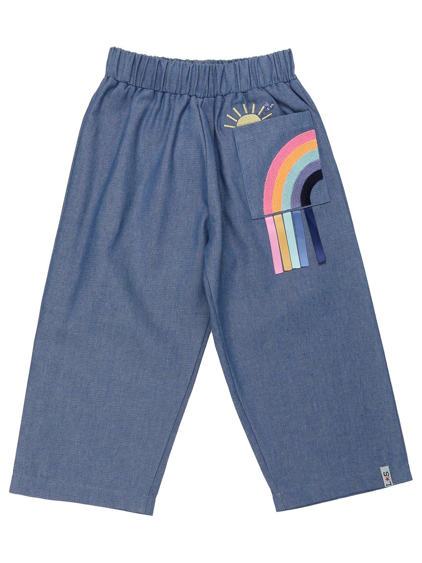 undefined Girls Rainbow Pocket Chambray Cropped Trouser - Blue