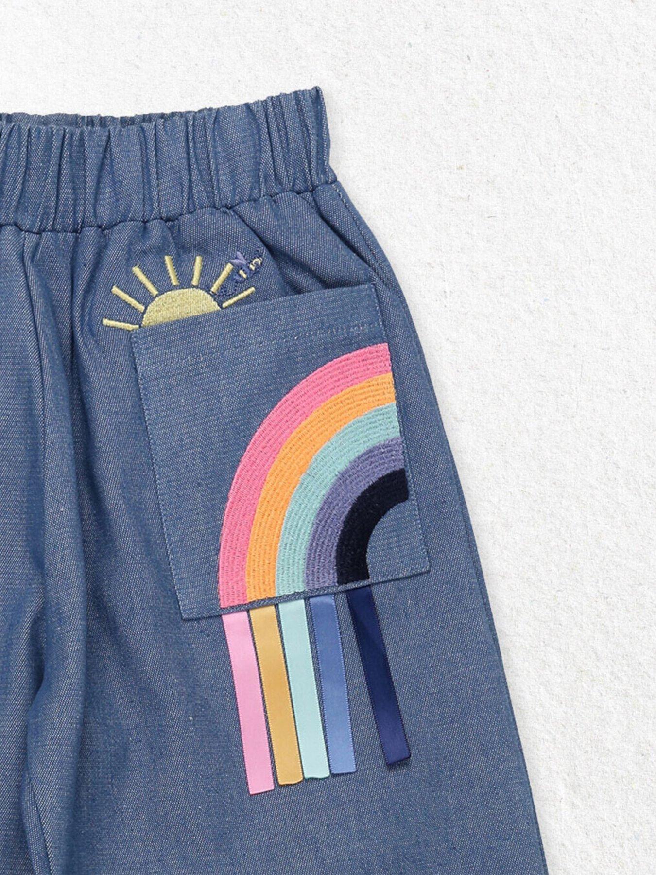 Image 3 of 3 of Lilly + Sid Girls Rainbow Pocket Chambray Cropped Trouser - Blue
