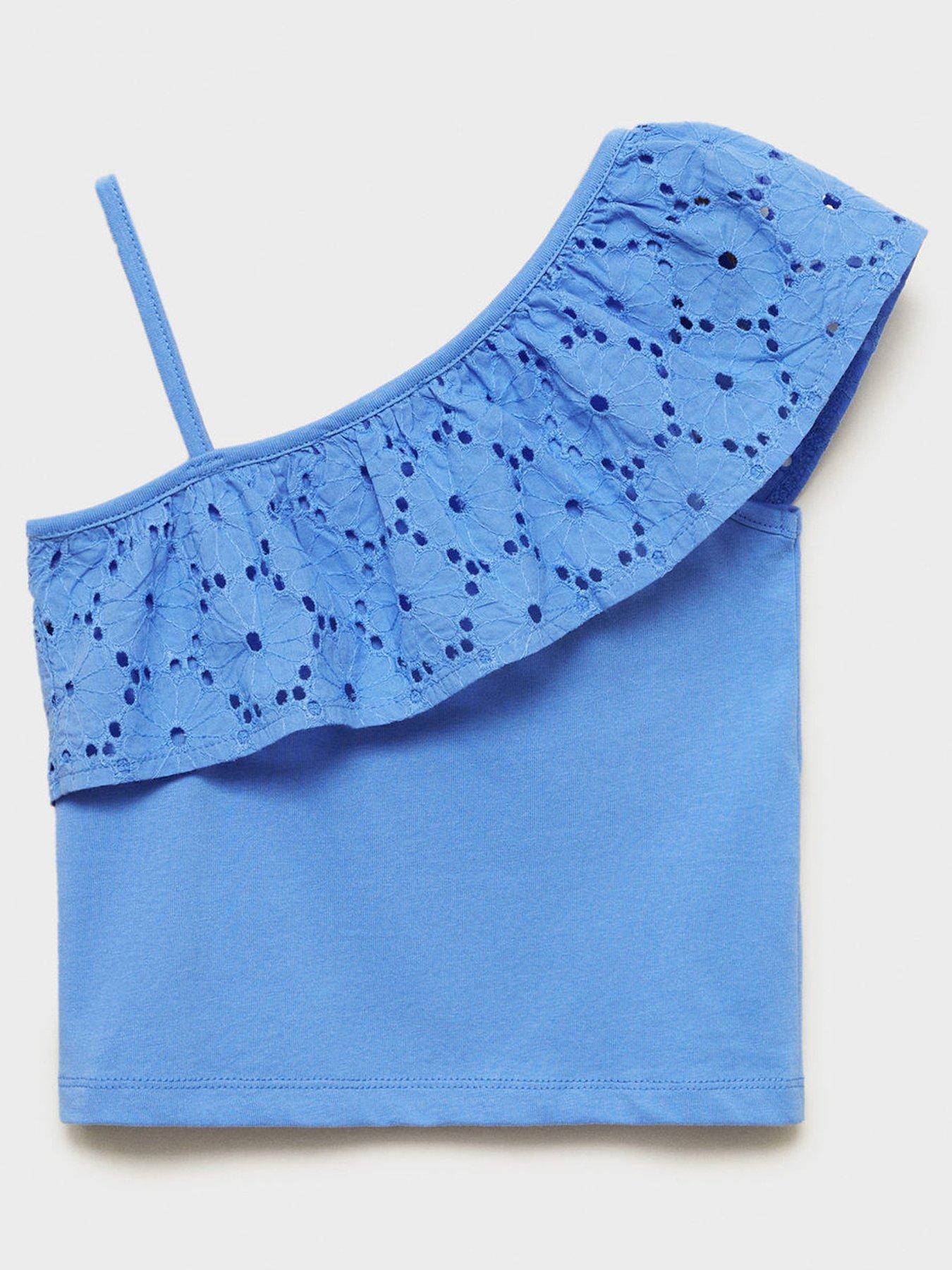 undefined Girls One Shoulder Frill Top - Bright Blue