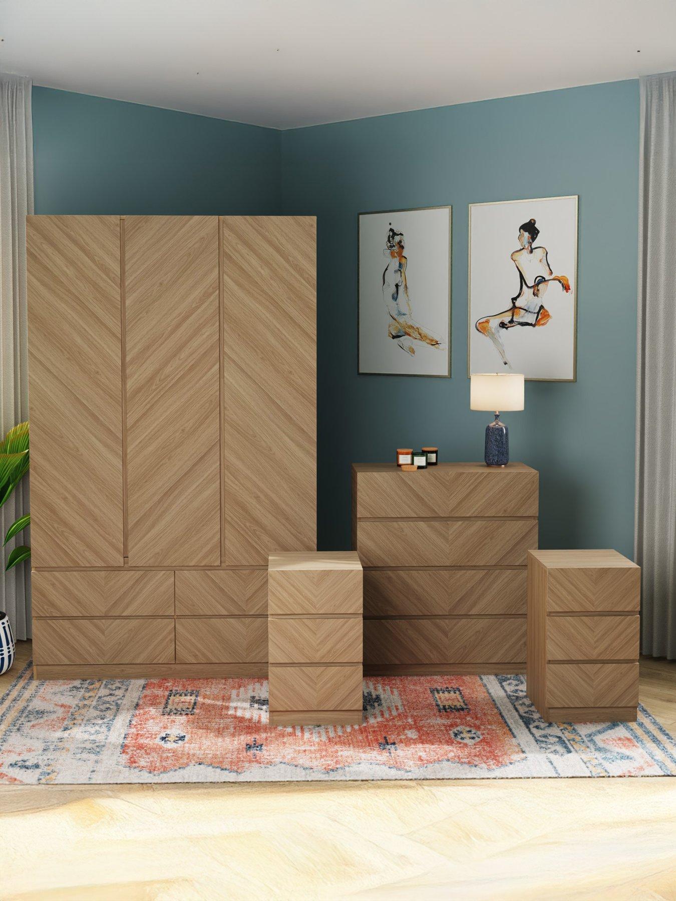 undefined Catania 4pc Bedroom Set  (3 Door Robe, 4 Drawer Chest, 2x3 Drawer Bedside)