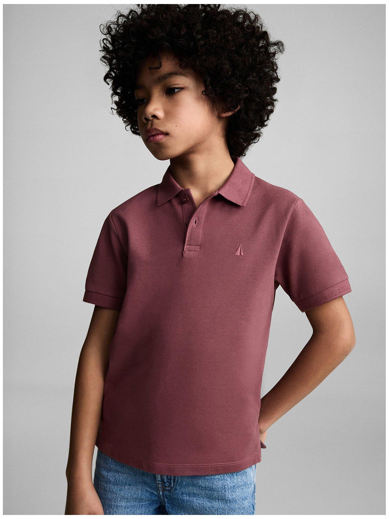 undefined Boys Short Sleeve Polo Shirt - Dark Red