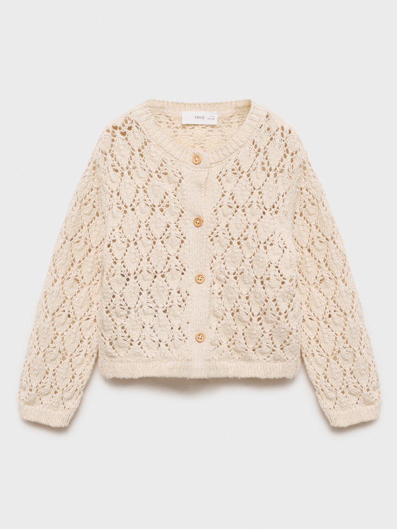 undefined Baby Girls Crochet Knitted Cardigan - Beige