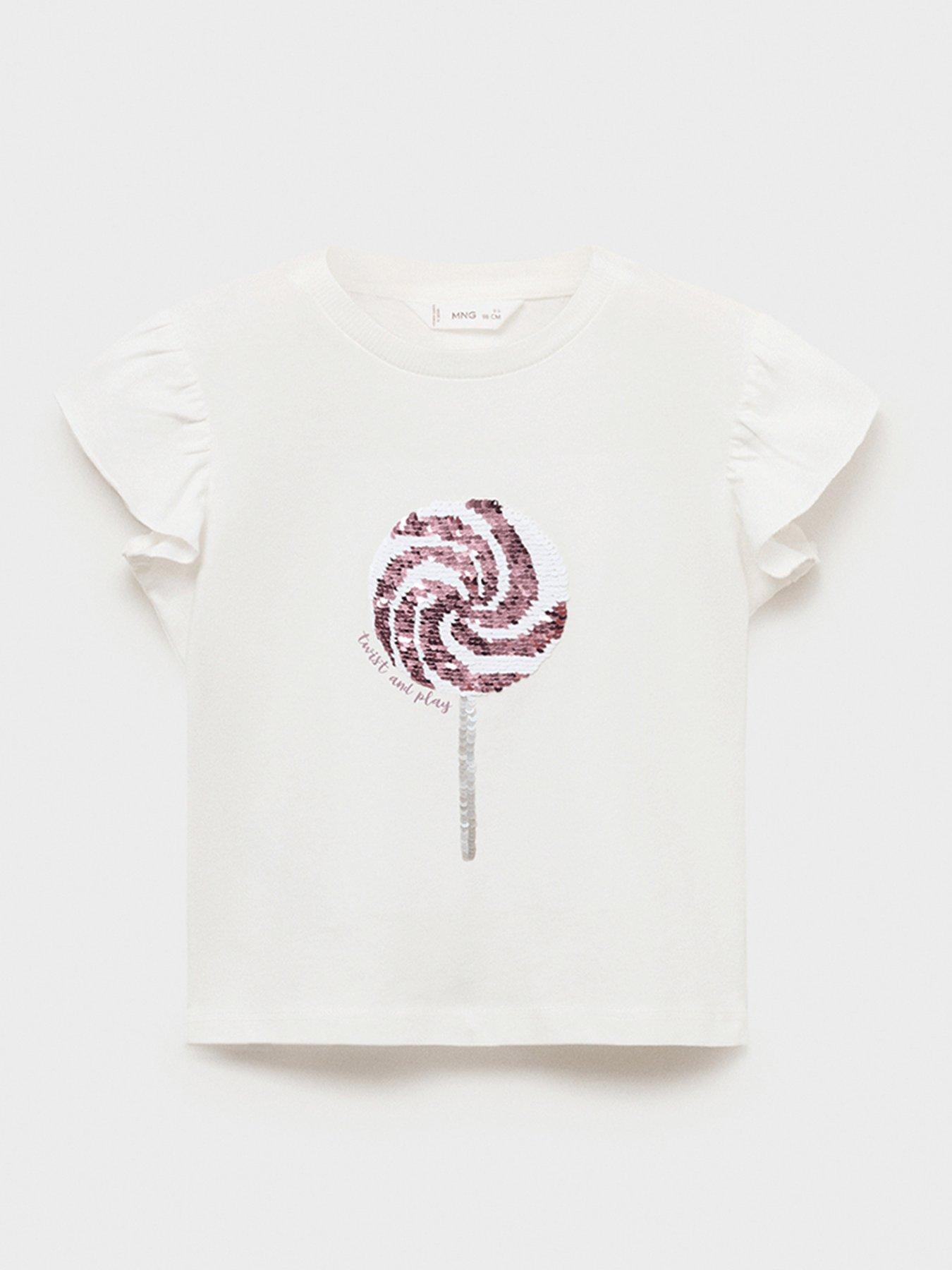 undefined Younger Girls Sequin Lolly Short Sleeve T-shirt - Light Cream