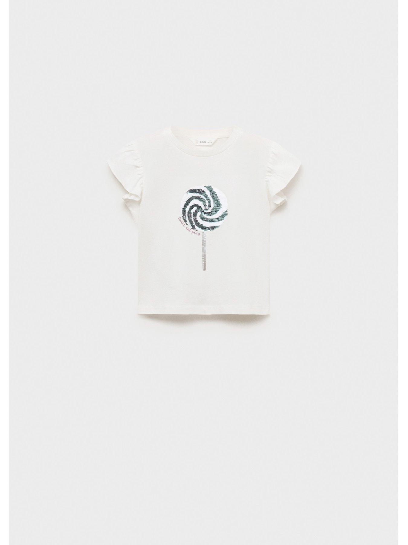 Image 4 of 4 of Mango Younger Girls Sequin Lolly Short Sleeve T-shirt - Light Cream