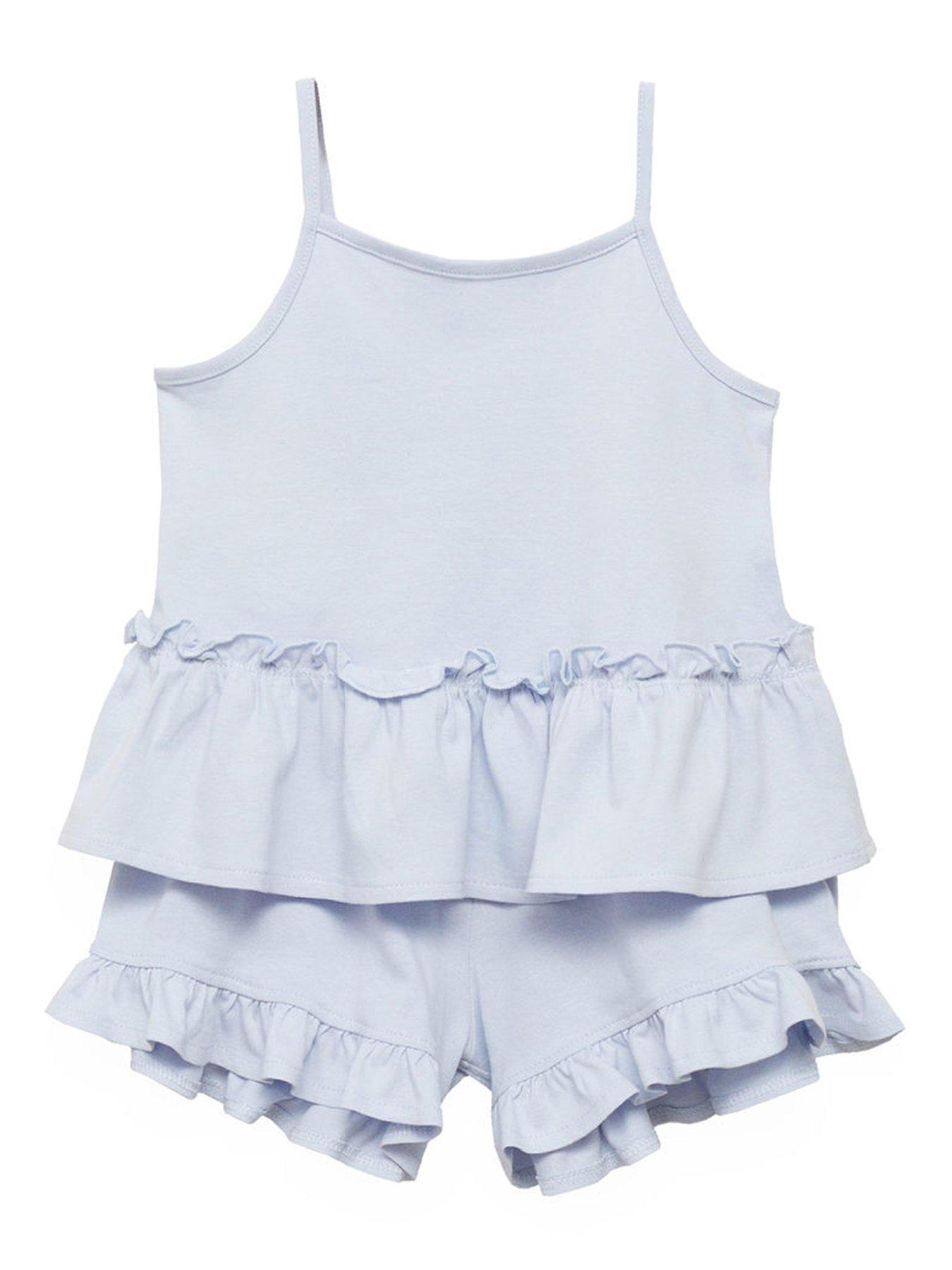 undefined Younger Girls Frill Strappy Shortie Pyjamas - Blue