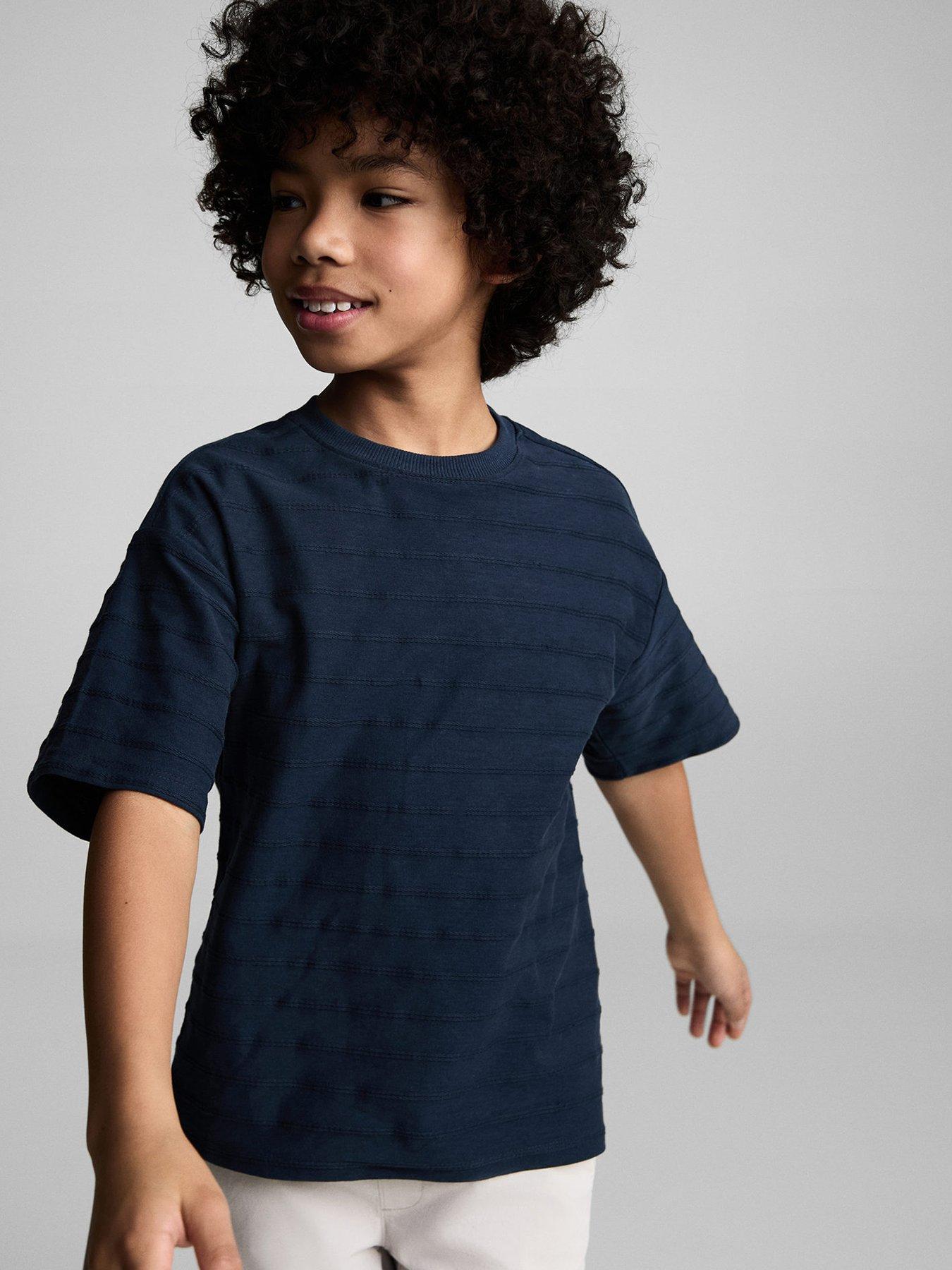 undefined Boys Textured Stripe Short Sleeve Tshirt - Navy