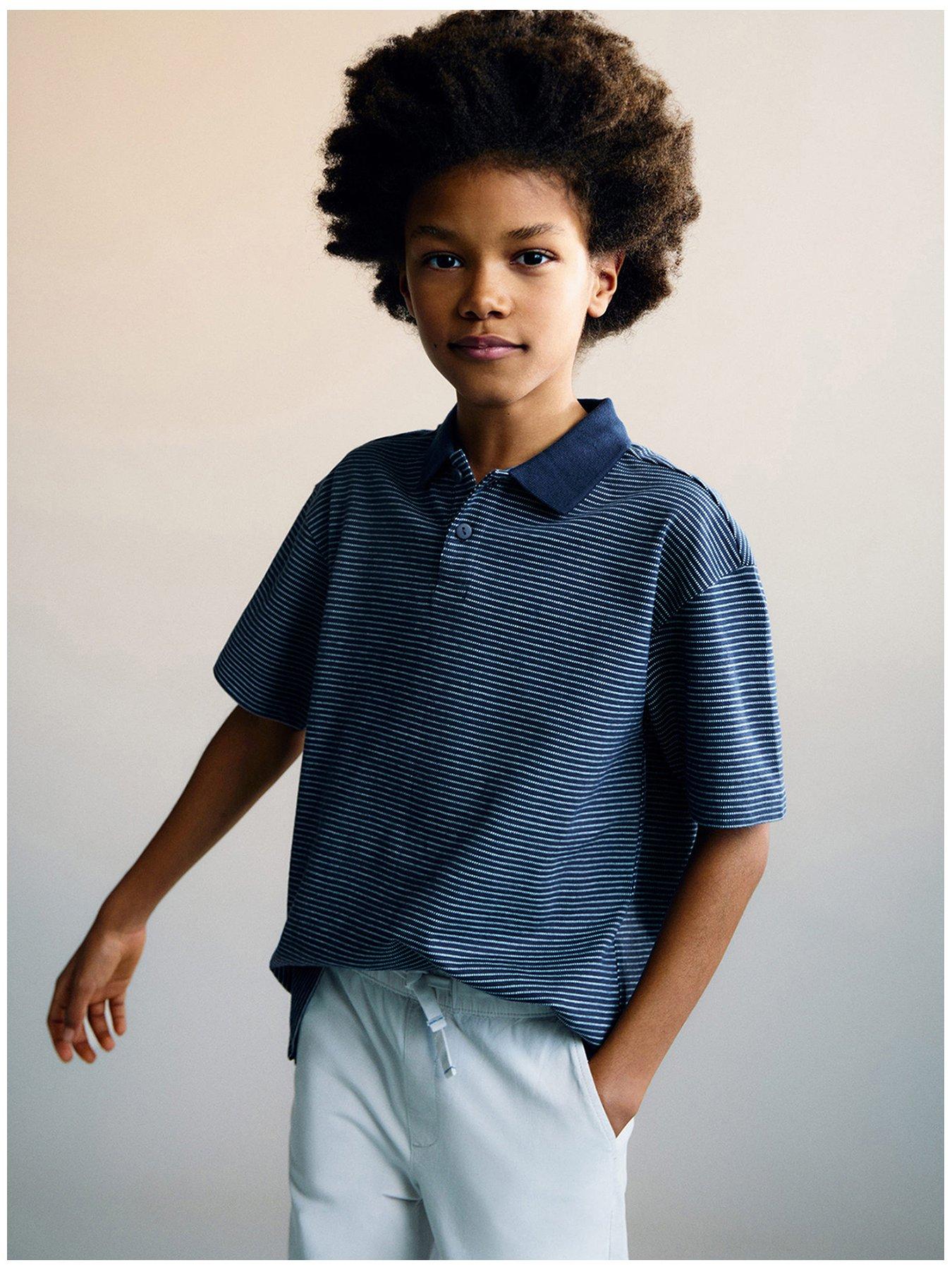 undefined Boys Stripe Short Sleeve Polo Shirt - Navy