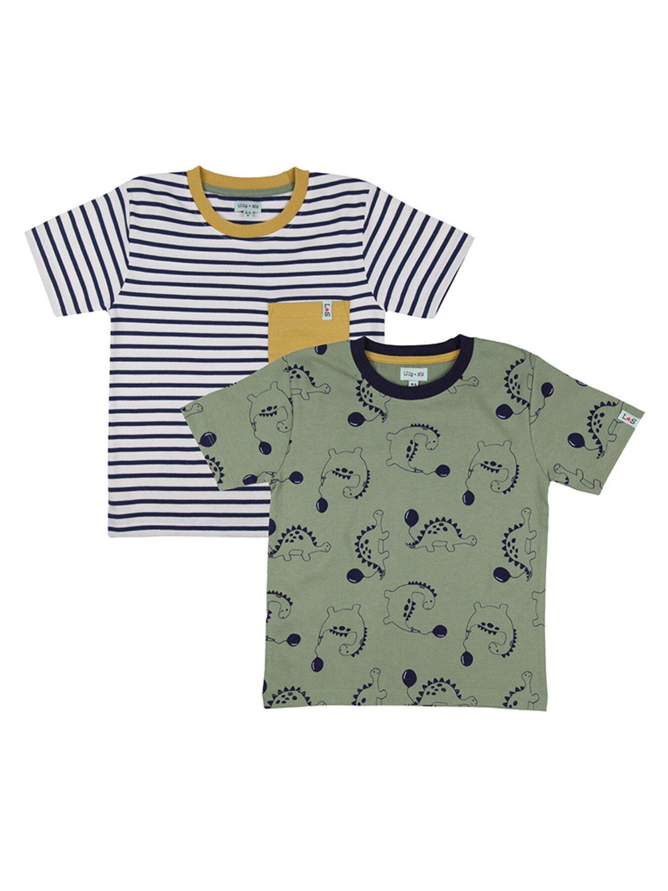 undefined Boys Dizzy Dino & Stripe 2 Pack T-shirts - Multi