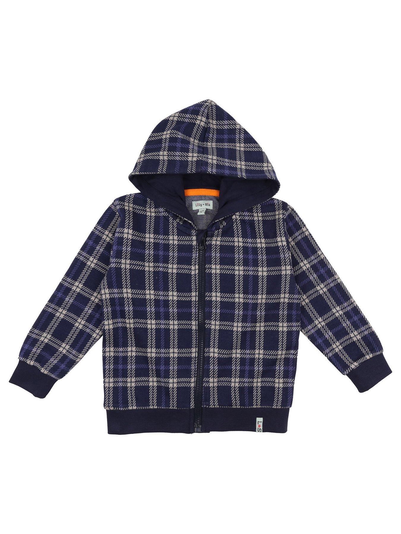 undefined Boys Check Pattern Hoodie - Navy