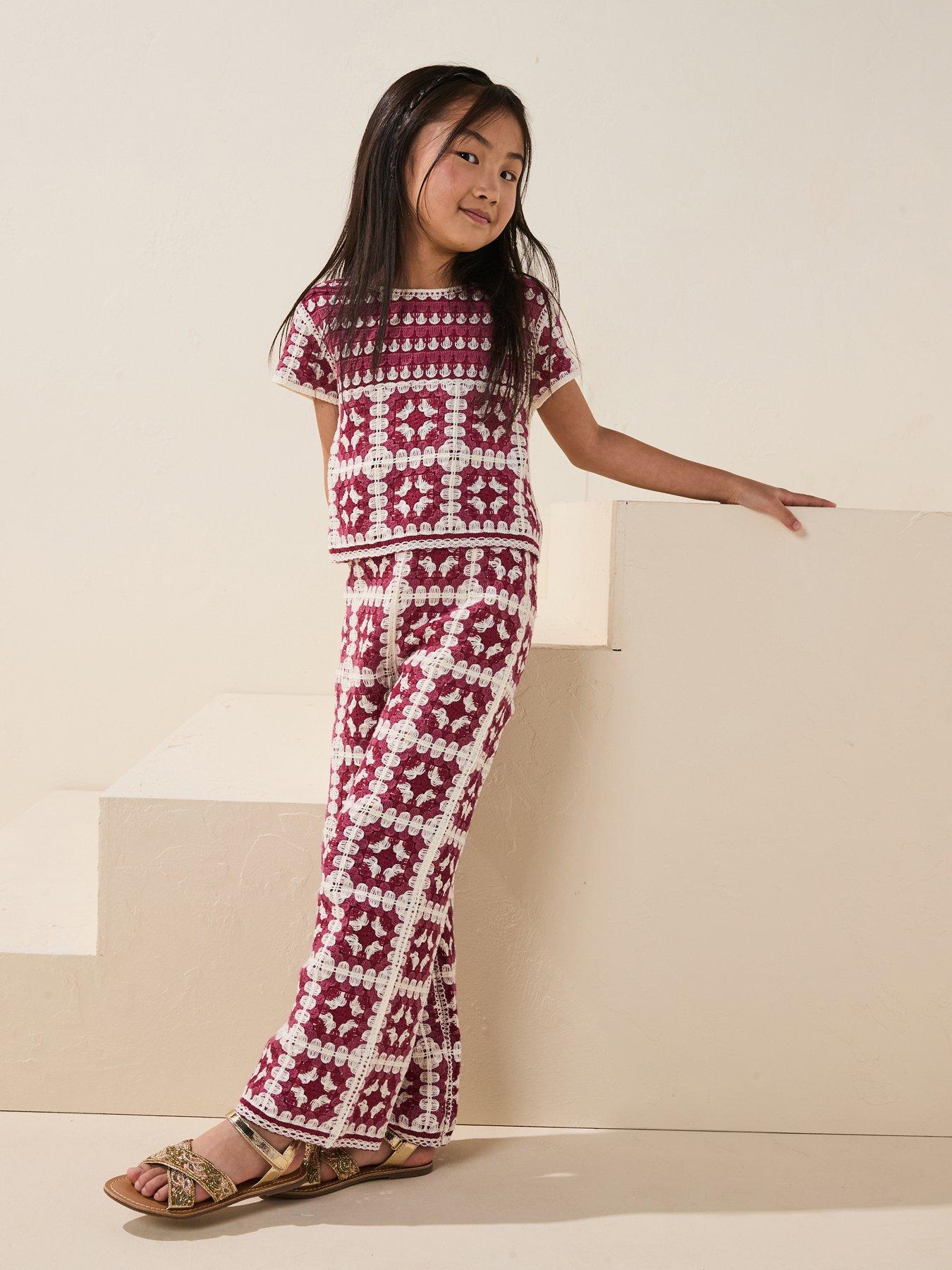 undefined Girls Amara Crochet Knitted Trousers - Red