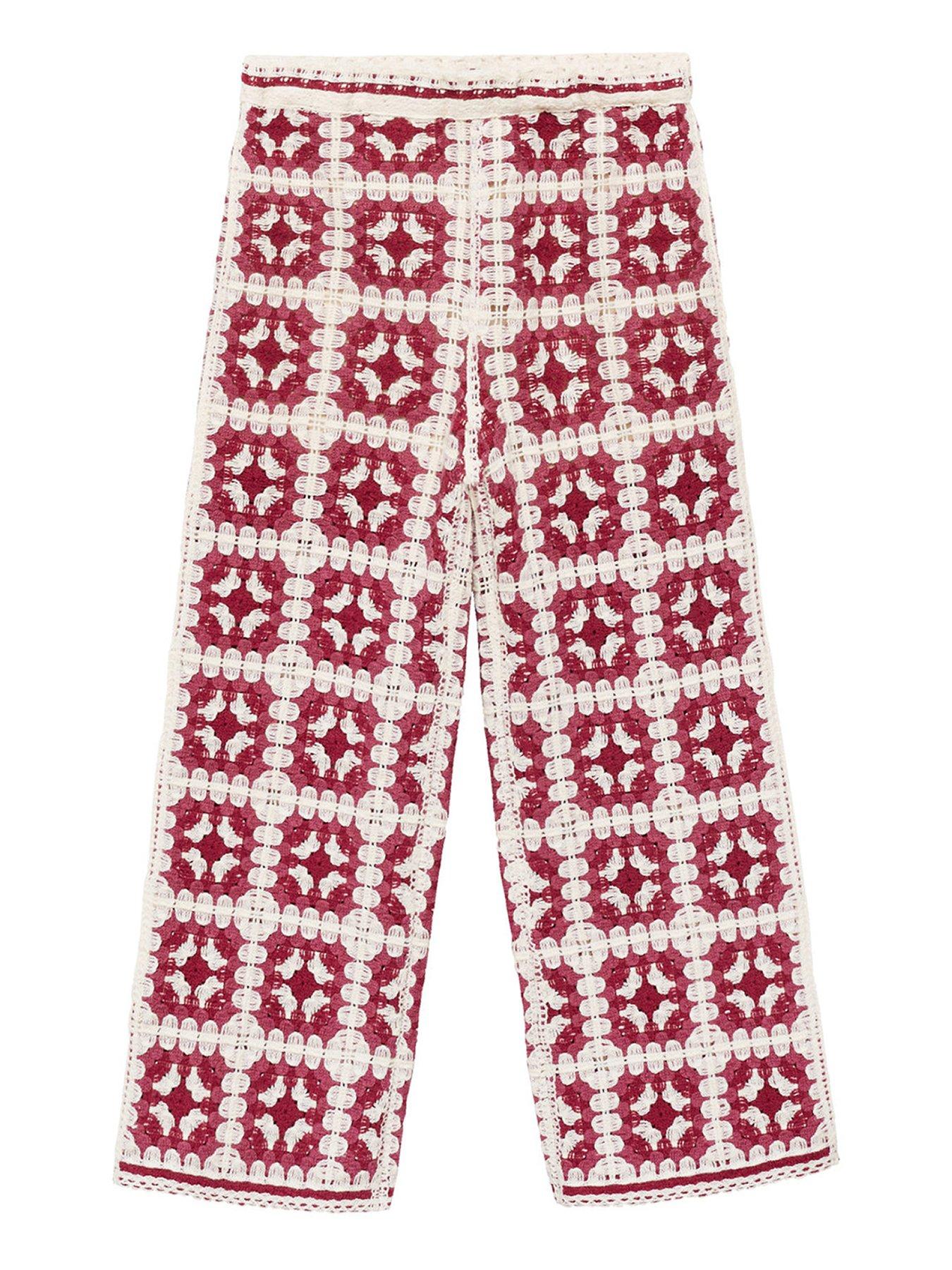 undefined Girls Amara Crochet Knitted Co-ord Trousers - Red
