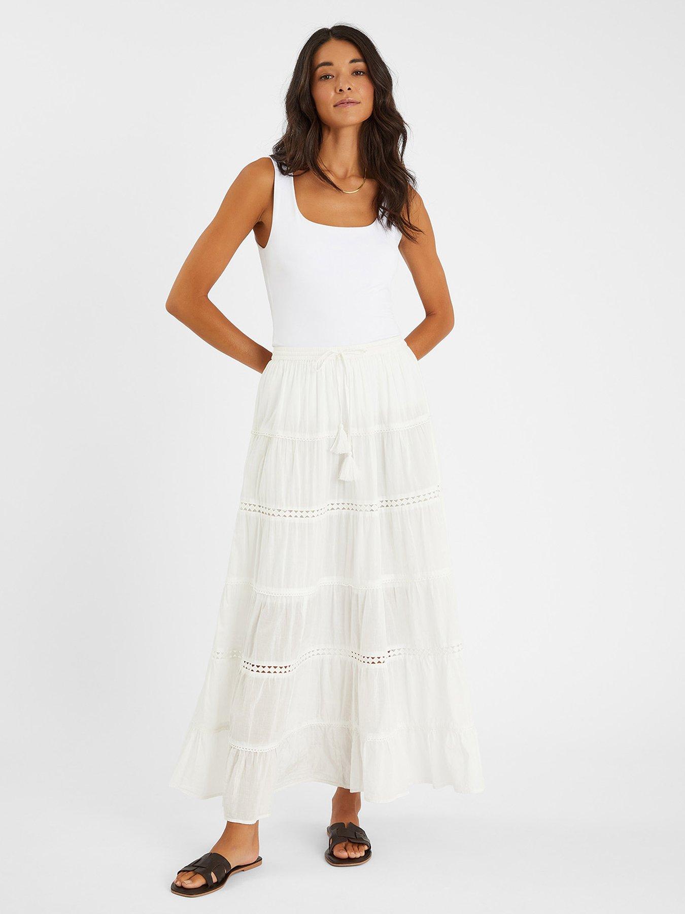 undefined Tiered Maxi Skirt - White